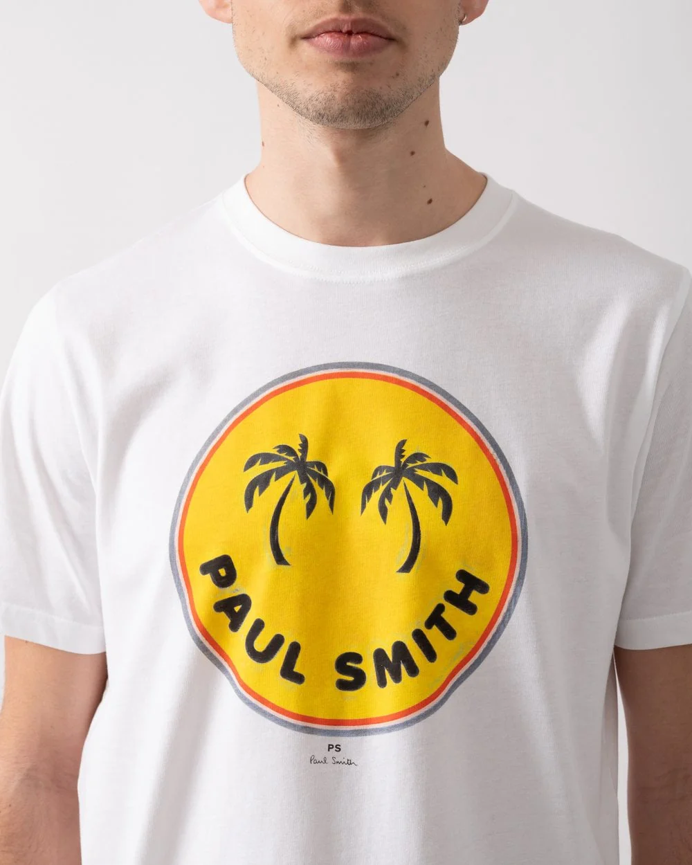PS Paul Smith Mens Reg Fit Short Sleeve Palm Trees T-Shirt - 01 White - Image 2