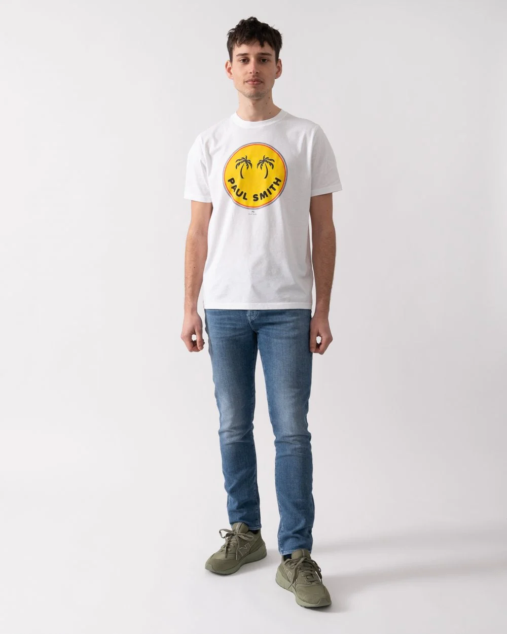 PS Paul Smith Mens Reg Fit Short Sleeve Palm Trees T-Shirt - 01 White - Image 3