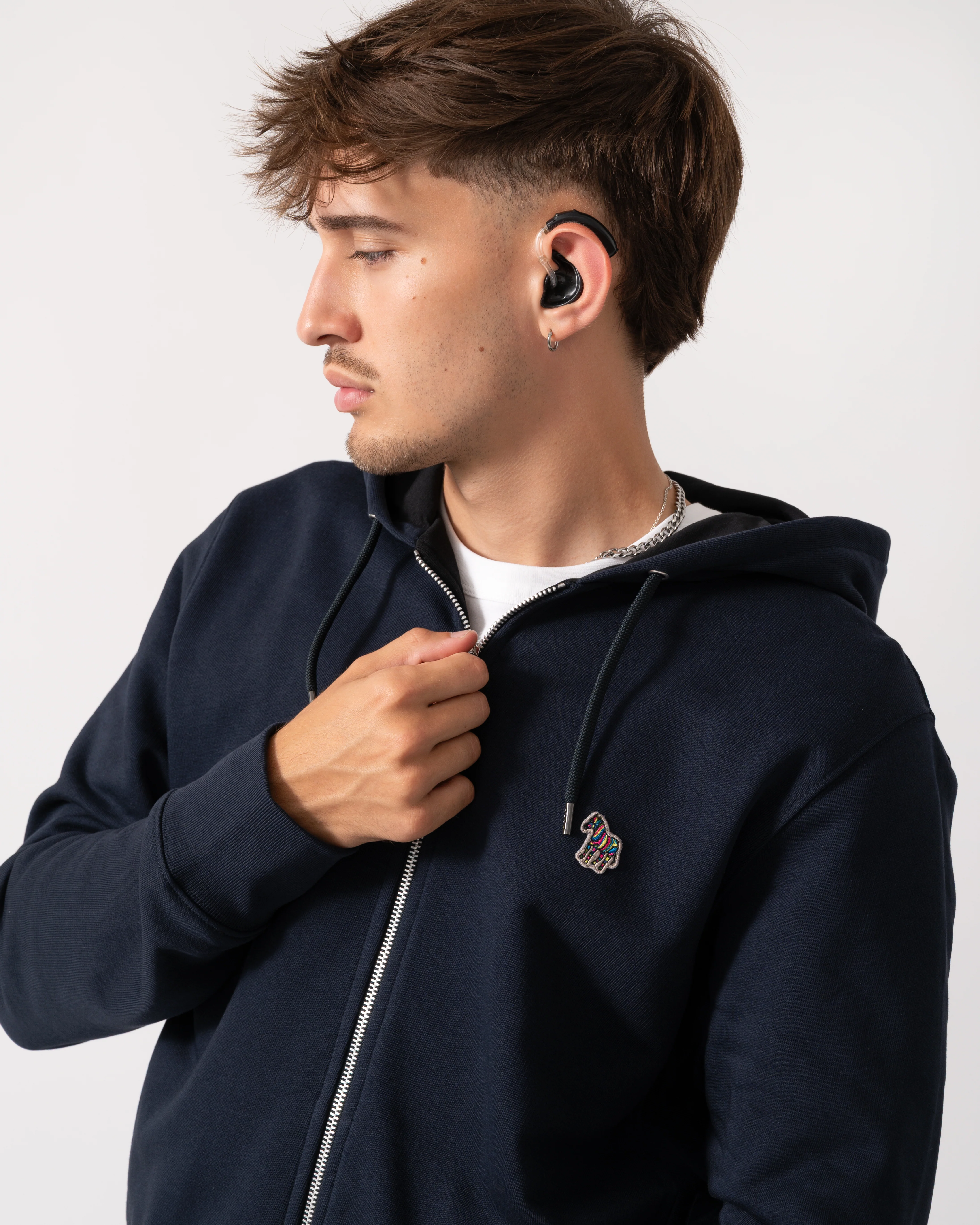 PS Paul Smith Mens Reg Fit Zip Hoodie with Zebra Logo - 49 Very Dark Navy - Image 3