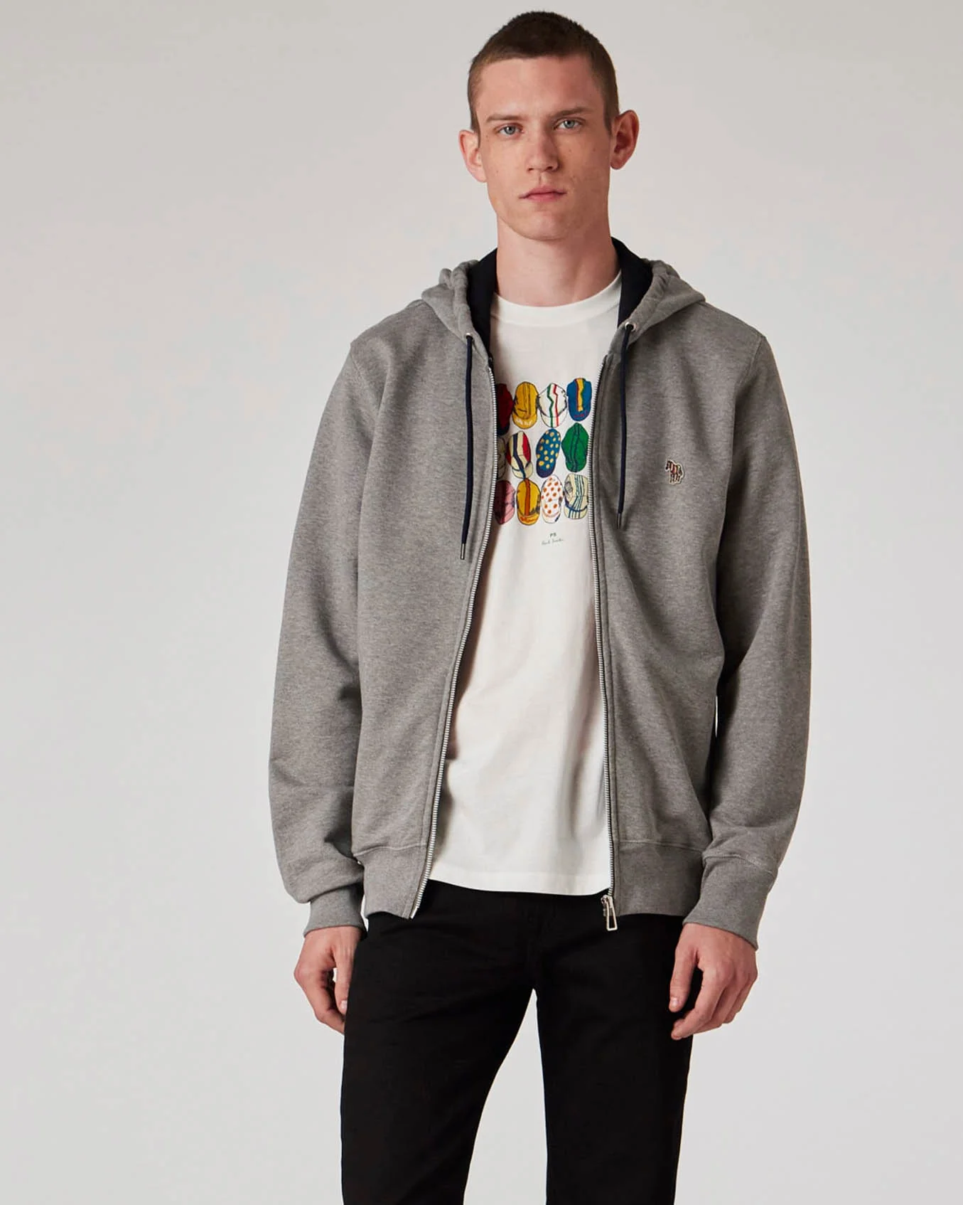 PS Paul Smith Mens Reg Fit Zip Hoodie with Zebra Logo - 72 Grey Melange - Image 2