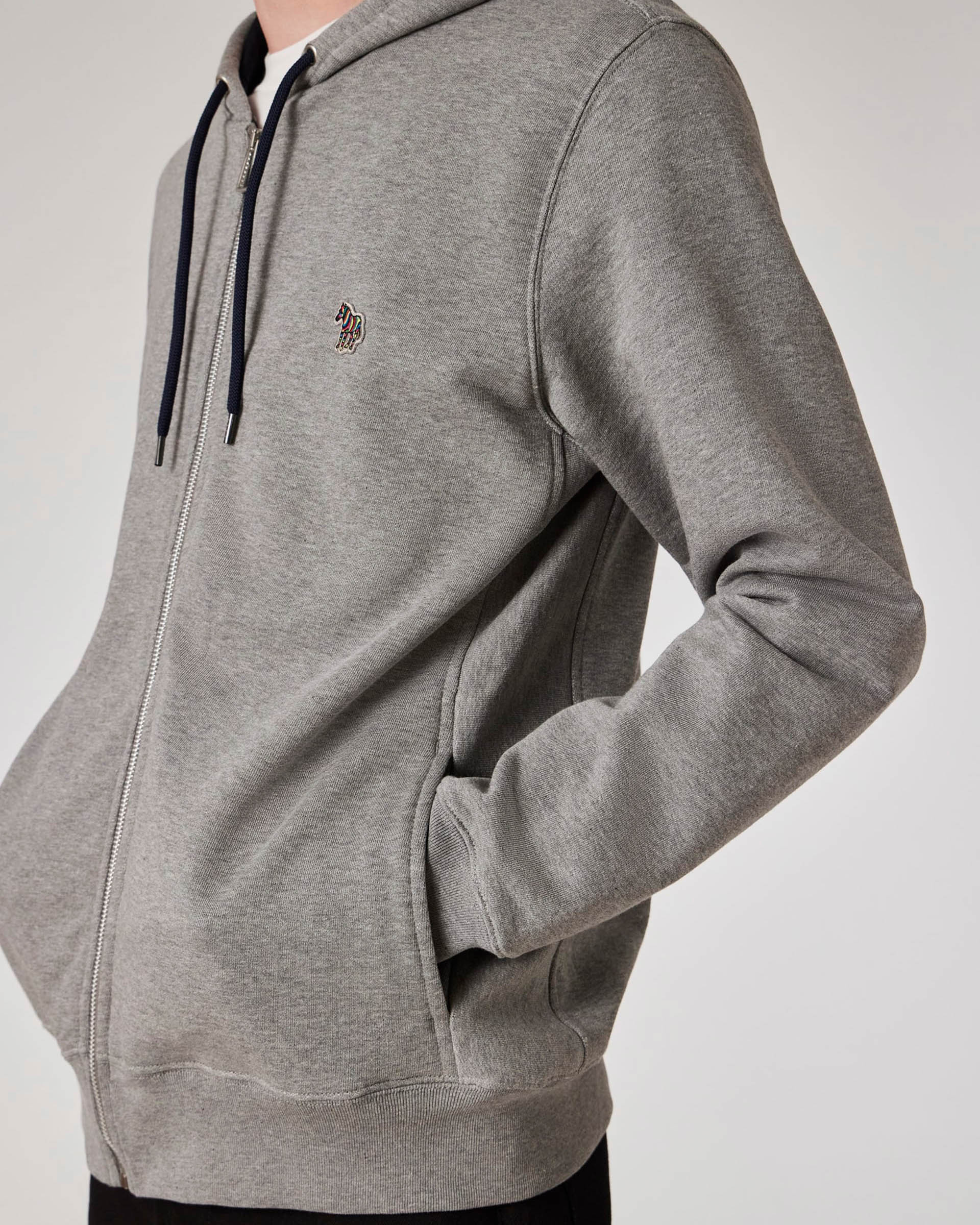 PS Paul Smith Mens Reg Fit Zip Hoodie with Zebra Logo - 72 Grey Melange - Image 3