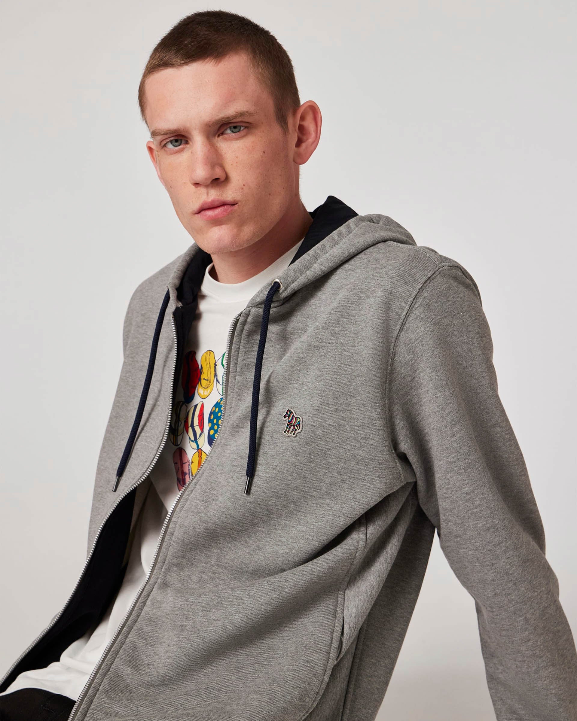 PS Paul Smith Mens Reg Fit Zip Hoodie with Zebra Logo - 72 Grey Melange - Image 4