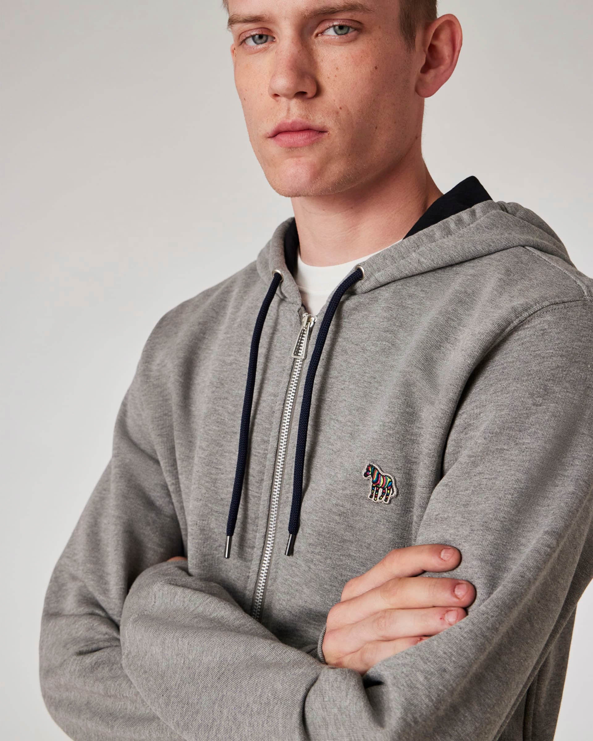 PS Paul Smith Mens Reg Fit Zip Hoodie with Zebra Logo - 72 Grey Melange - Image 6