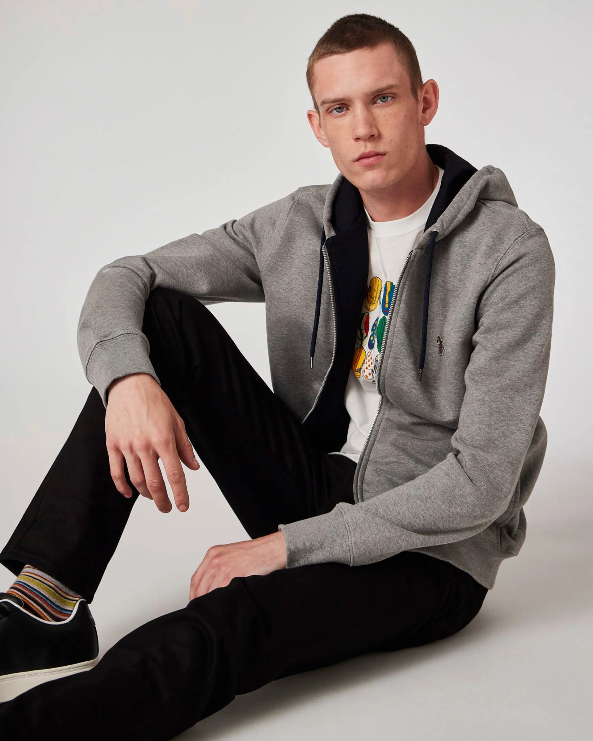 PS Paul Smith Mens Reg Fit Zip Hoodie with Zebra Logo - 72 Grey Melange - Image 7