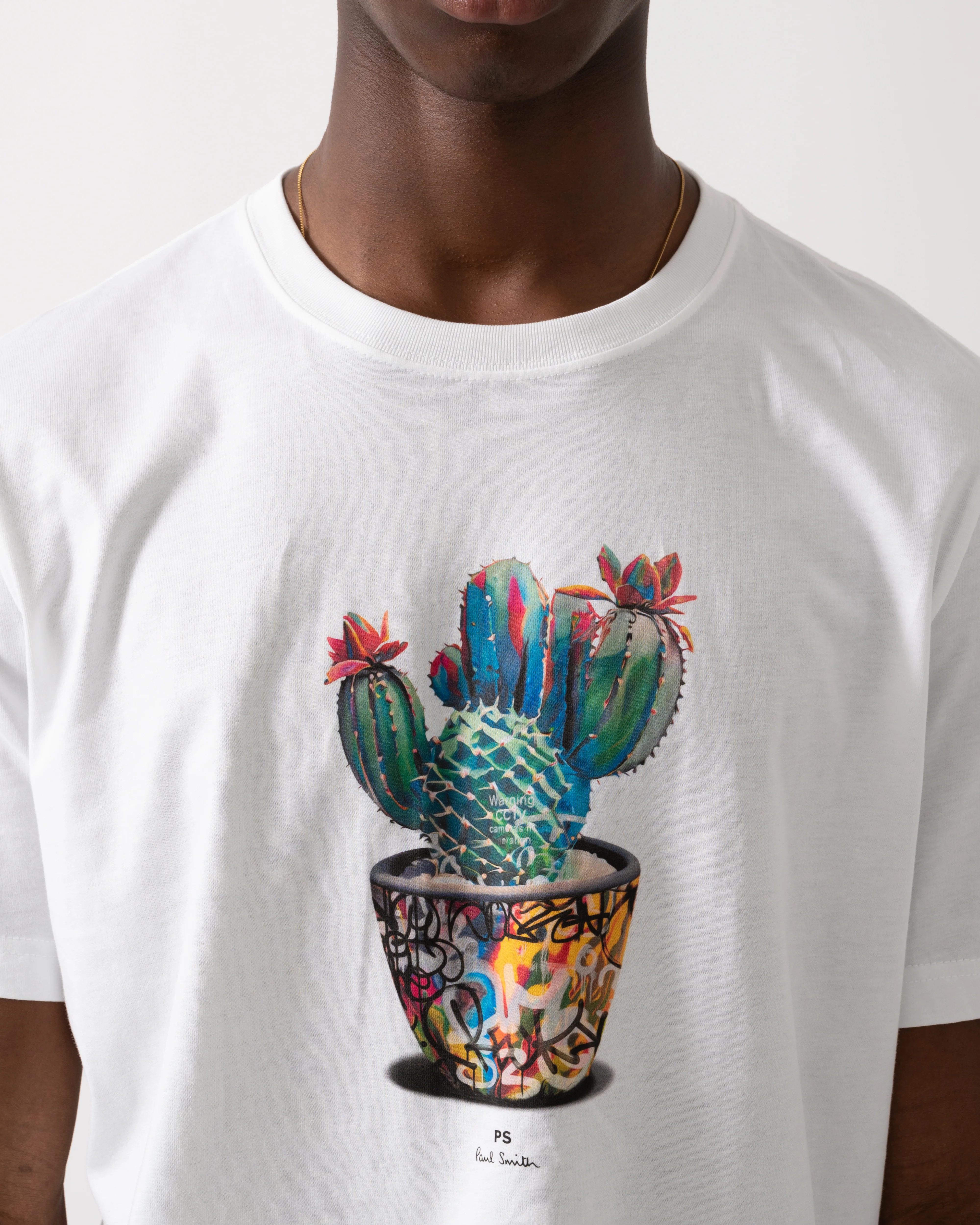 PS Paul Smith Mens Regular Fit Cactus Graphic T-Shirt - 01 White - Image 2