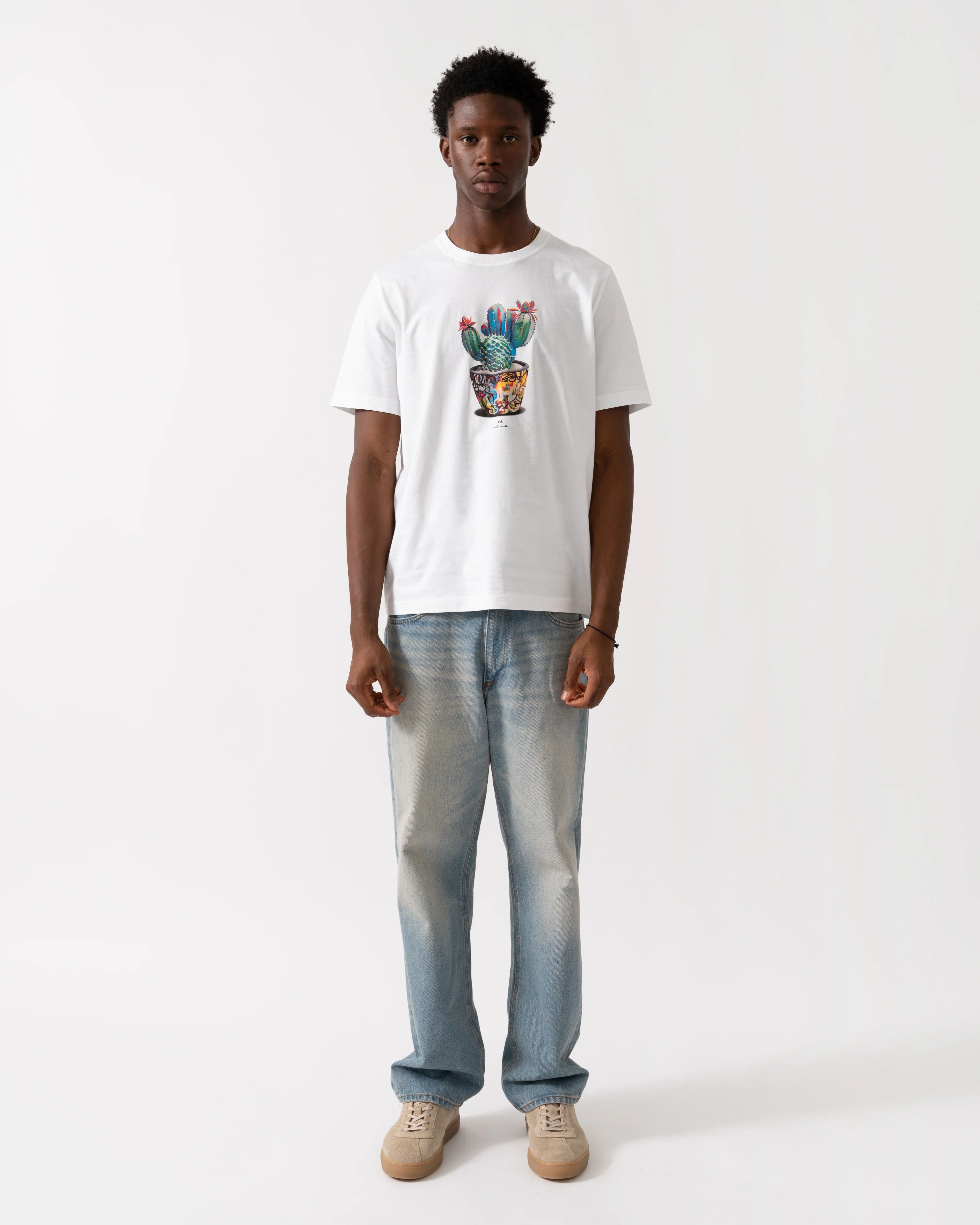 PS Paul Smith Mens Regular Fit Cactus Graphic T-Shirt - 01 White - Image 3