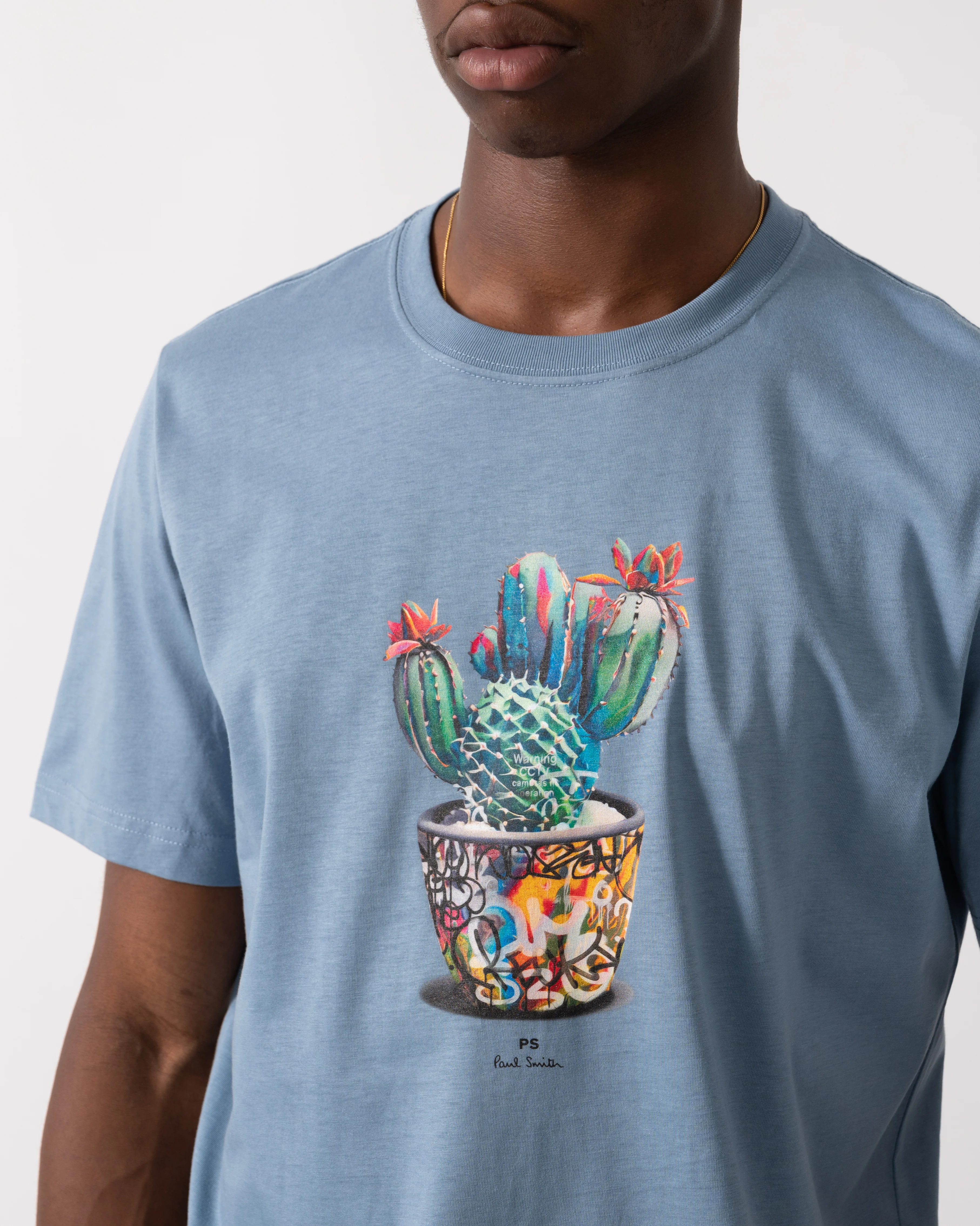 PS Paul Smith Mens Regular Fit Cactus Graphic T-Shirt - 43D Greyish Blue - Image 2