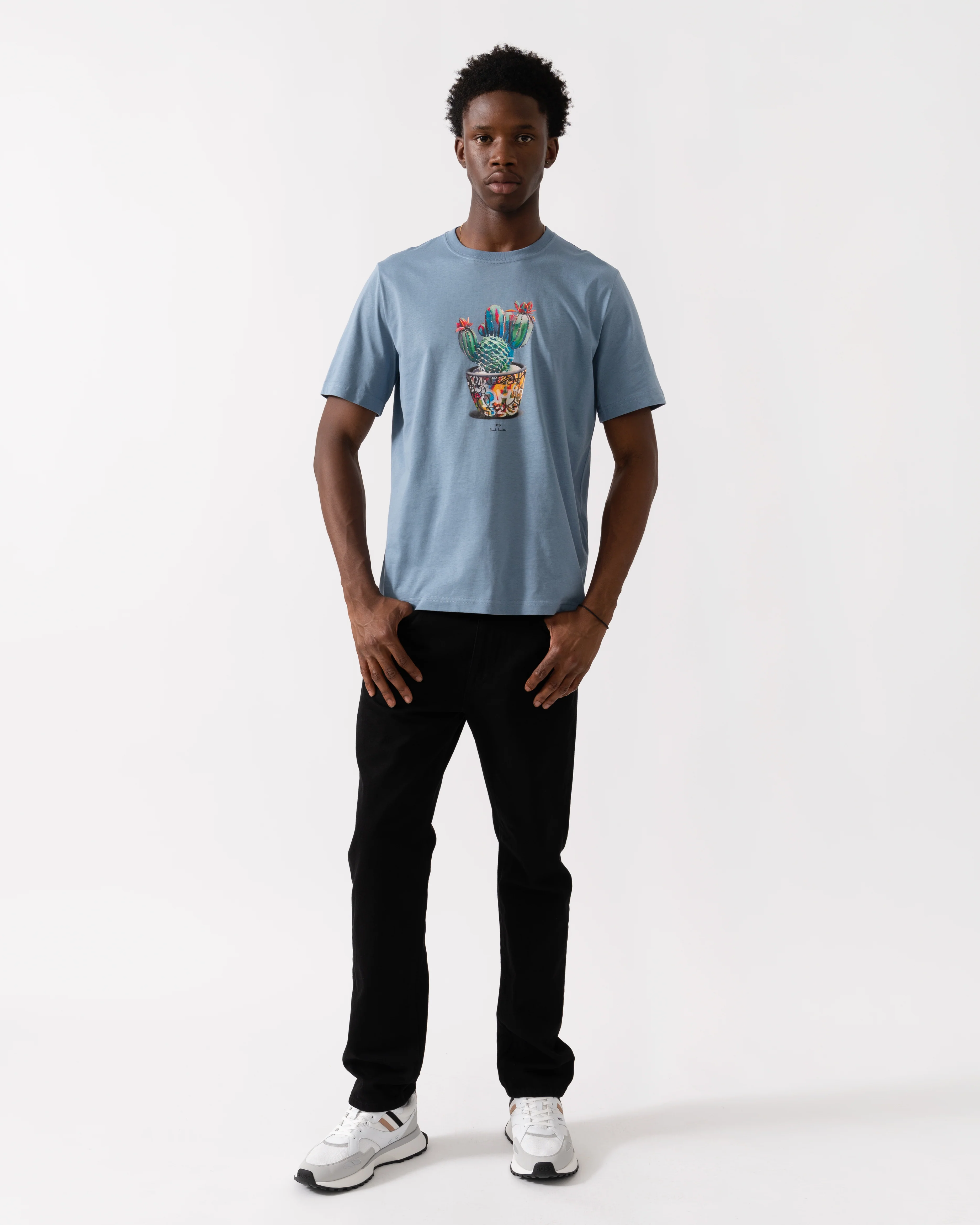 PS Paul Smith Mens Regular Fit Cactus Graphic T-Shirt - 43D Greyish Blue - Image 3
