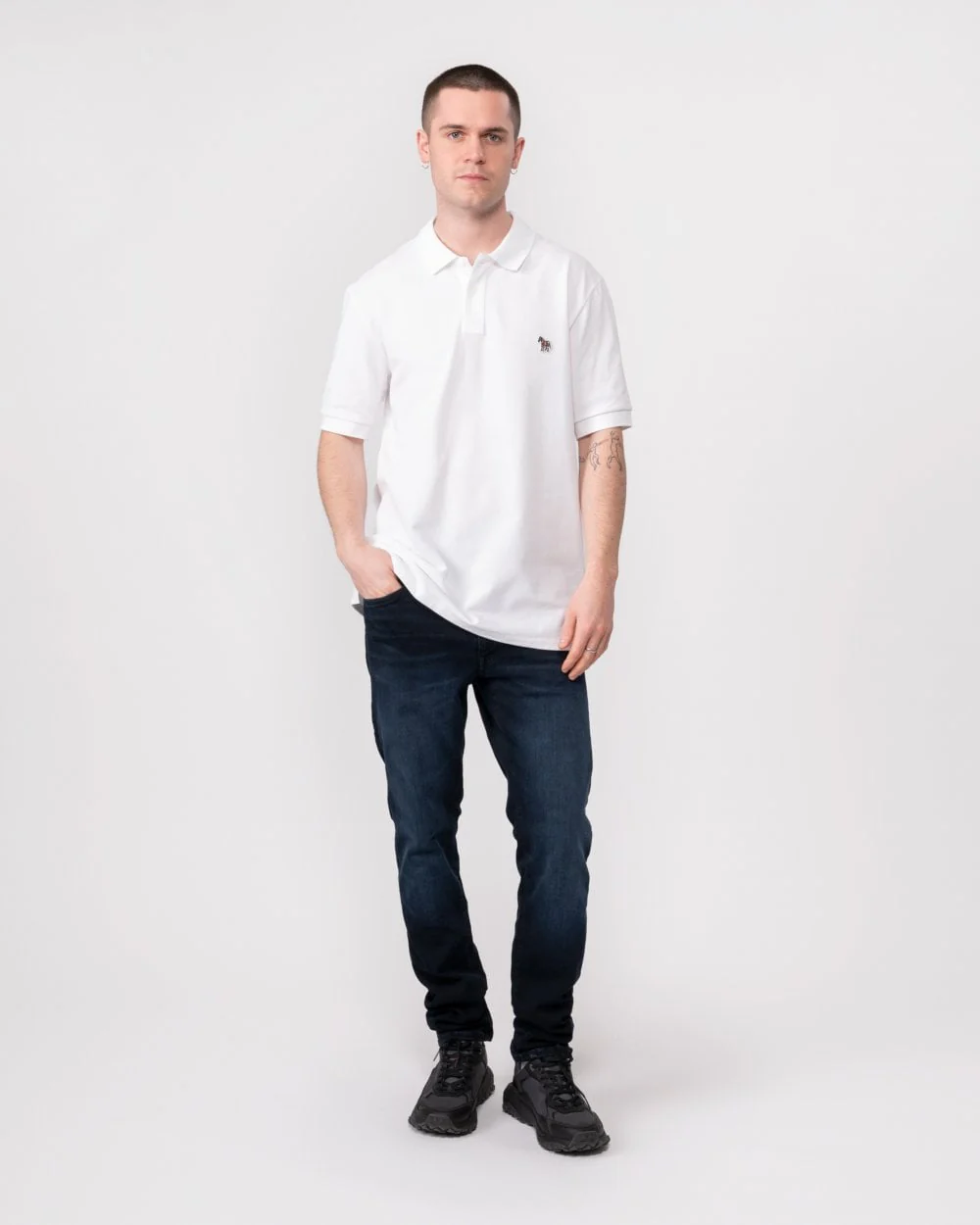 PS Paul Smith Mens Regular Fit Cotton-Piqué Zebra Logo Polo Shirt - 01 White - Image 3