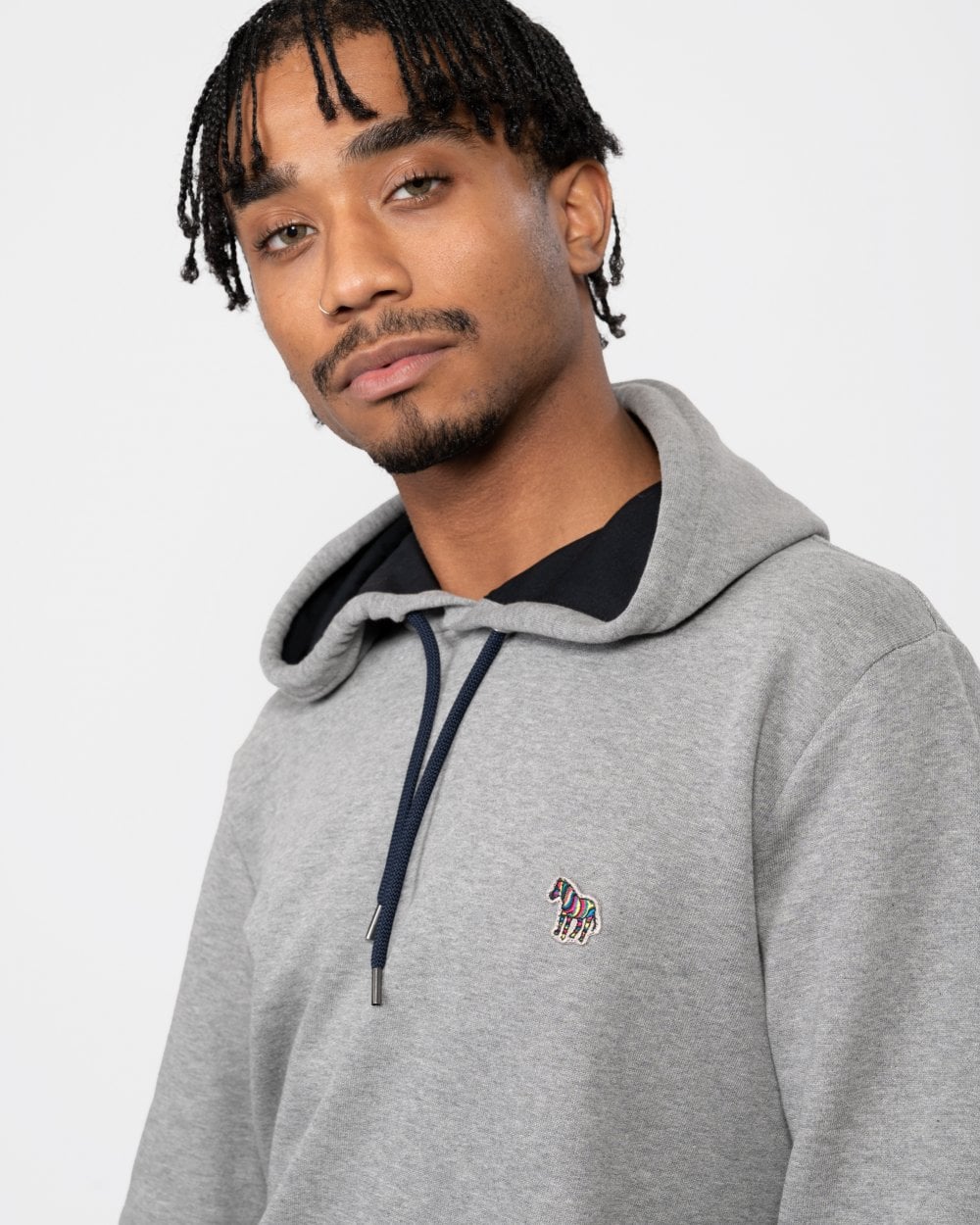 PS Paul Smith Mens Regular Fit Cotton Zebra Logo Hoodie - 72 Grey Melange - Image 2