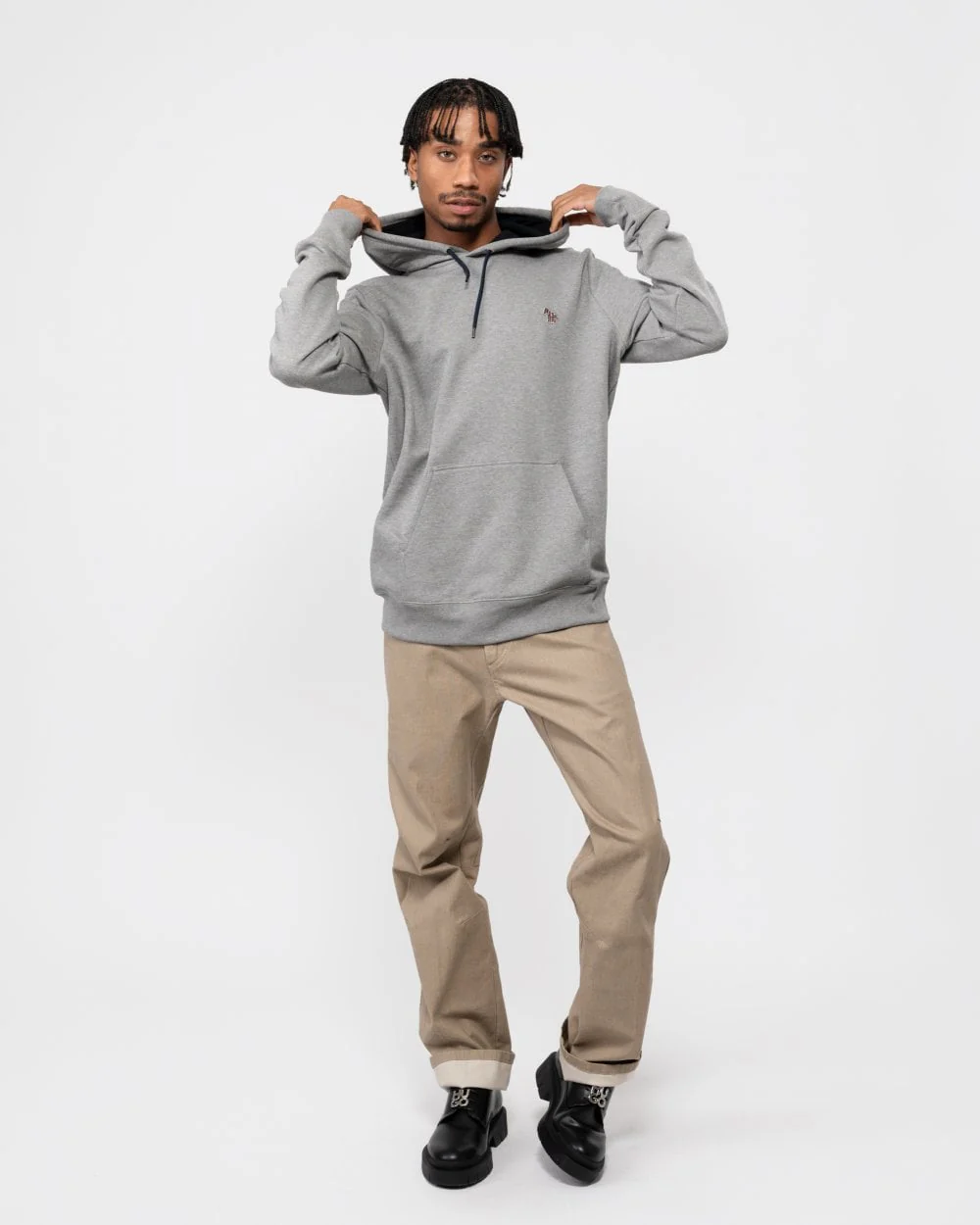 PS Paul Smith Mens Regular Fit Cotton Zebra Logo Hoodie - 72 Grey Melange - Image 3