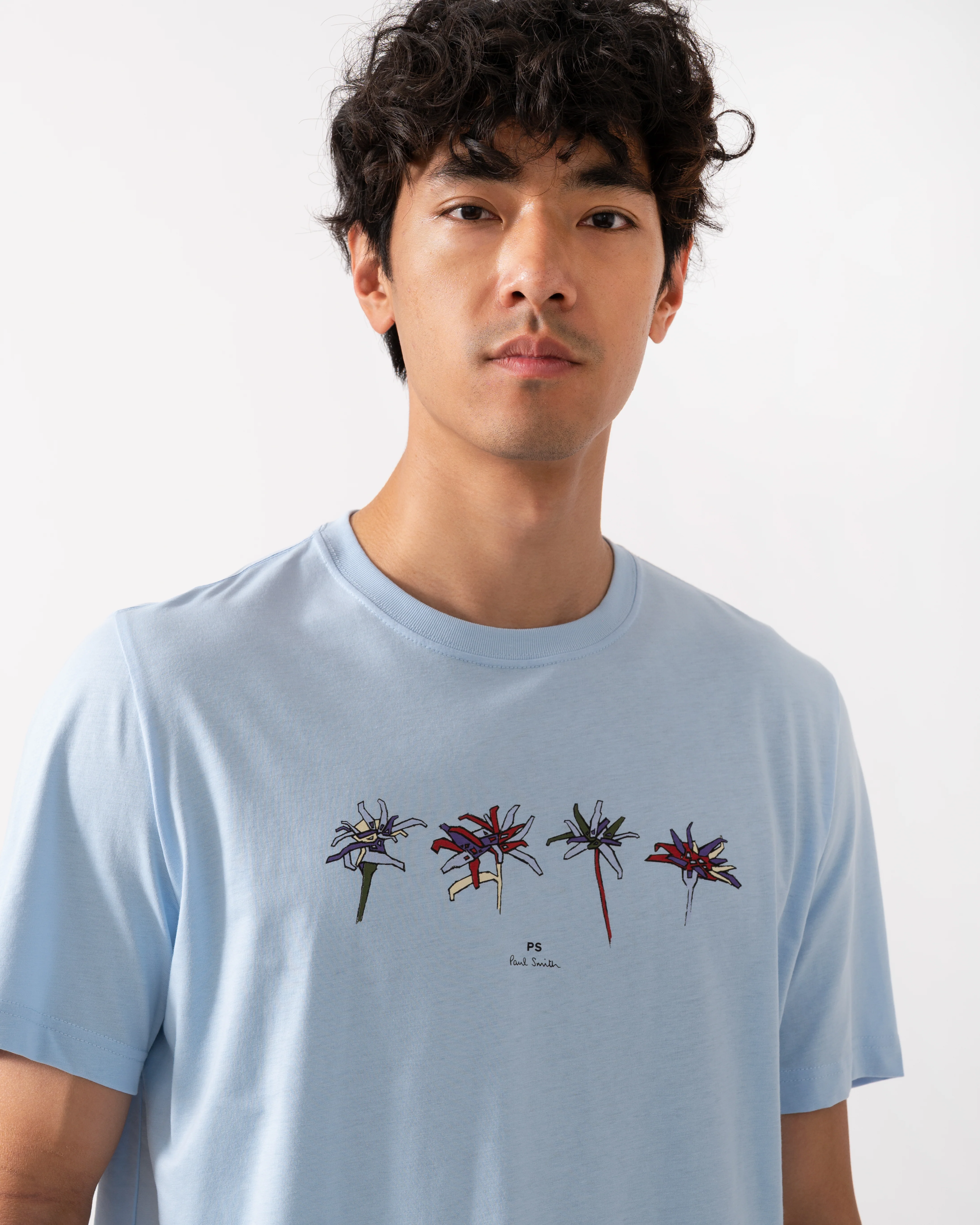 PS Paul Smith Mens Regular Fit Edelweiss Flower T-Shirt - 41E Light Blue - Image 3