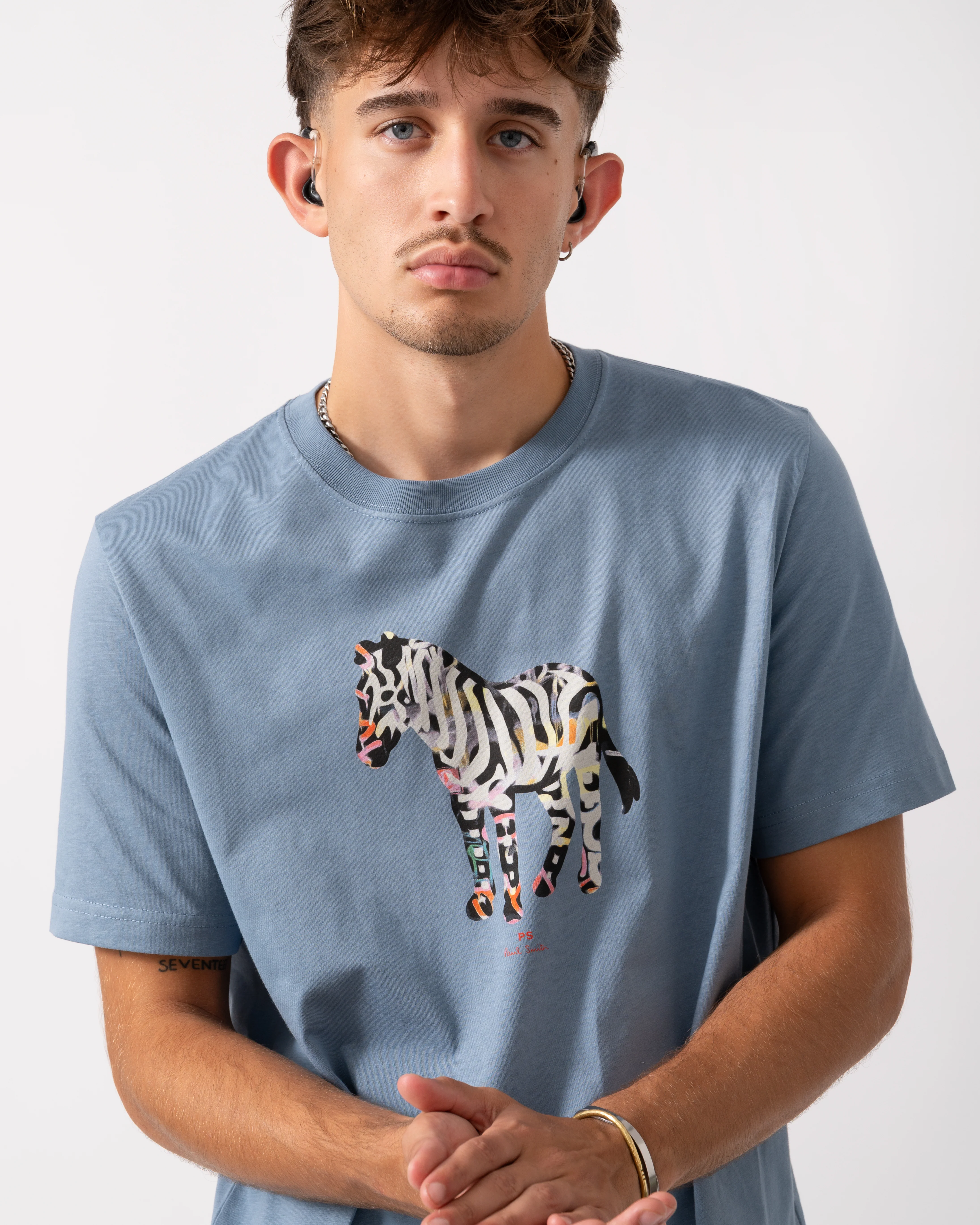 PS Paul Smith Mens Regular Fit Large Zebra Logo T-Shirt - 43D Greyish Blue - Image 3
