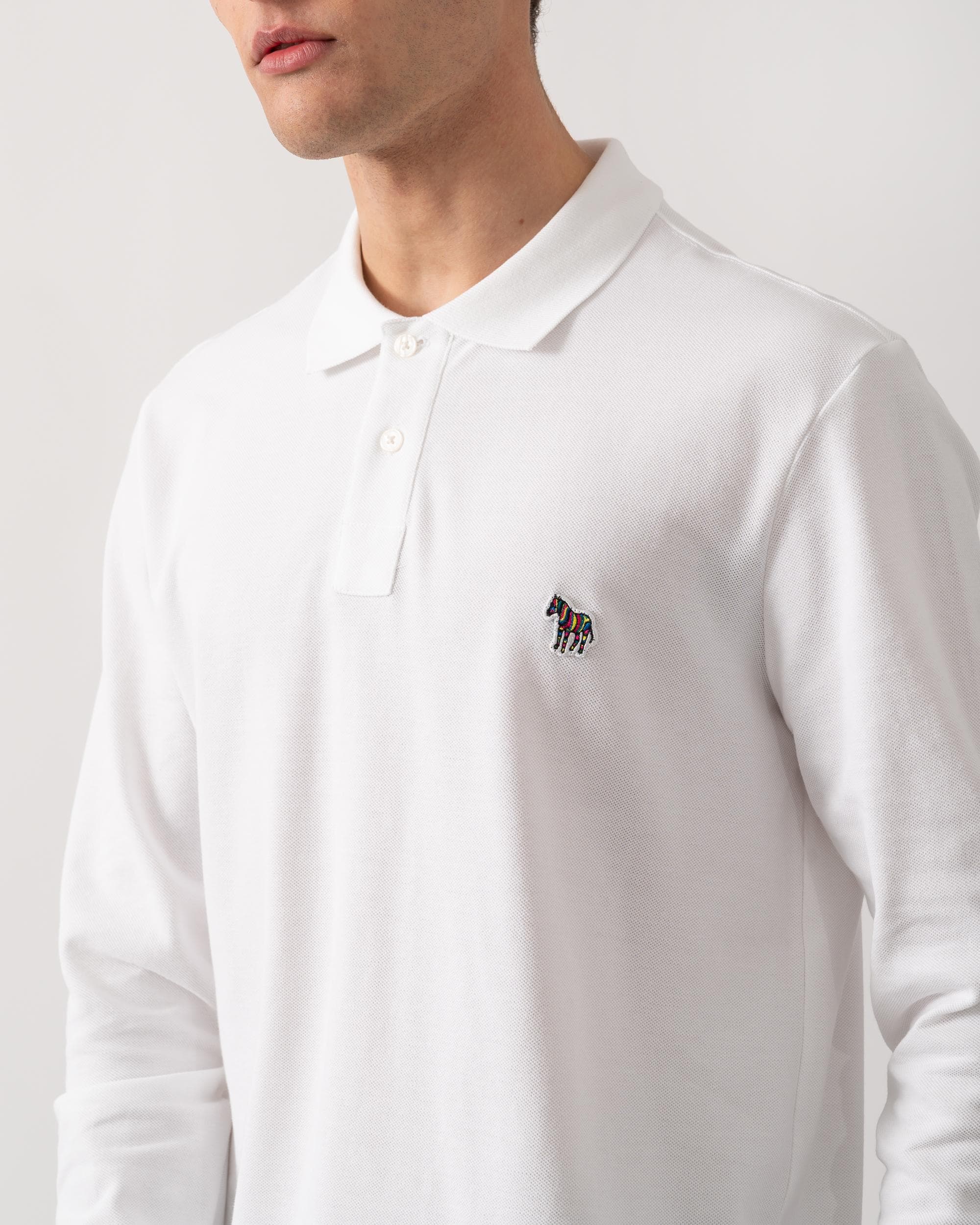 PS Paul Smith Mens Regular Fit Long Sleeve Classic Zebra Polo - 01 White - Image 2