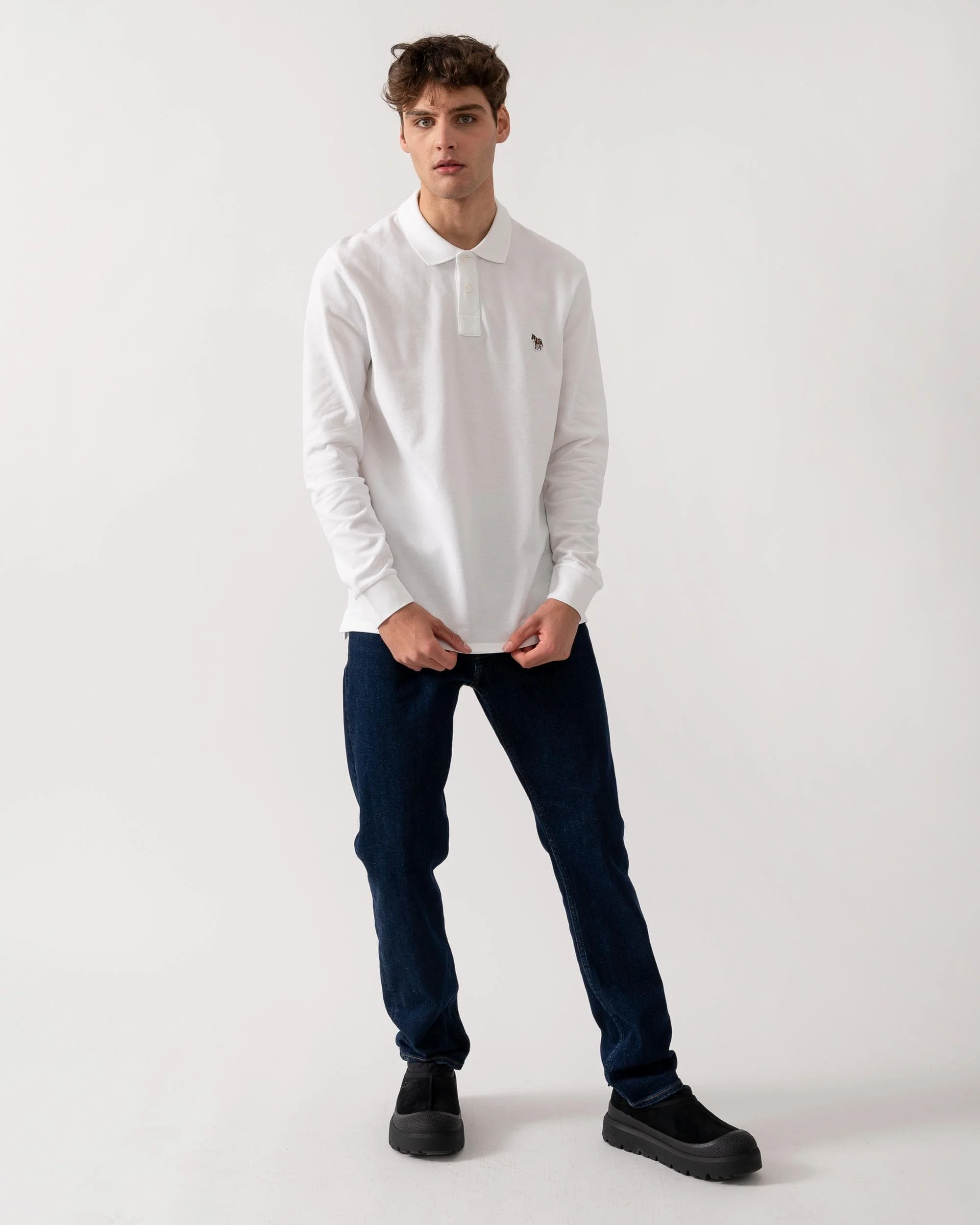 PS Paul Smith Mens Regular Fit Long Sleeve Classic Zebra Polo - 01 White - Image 3