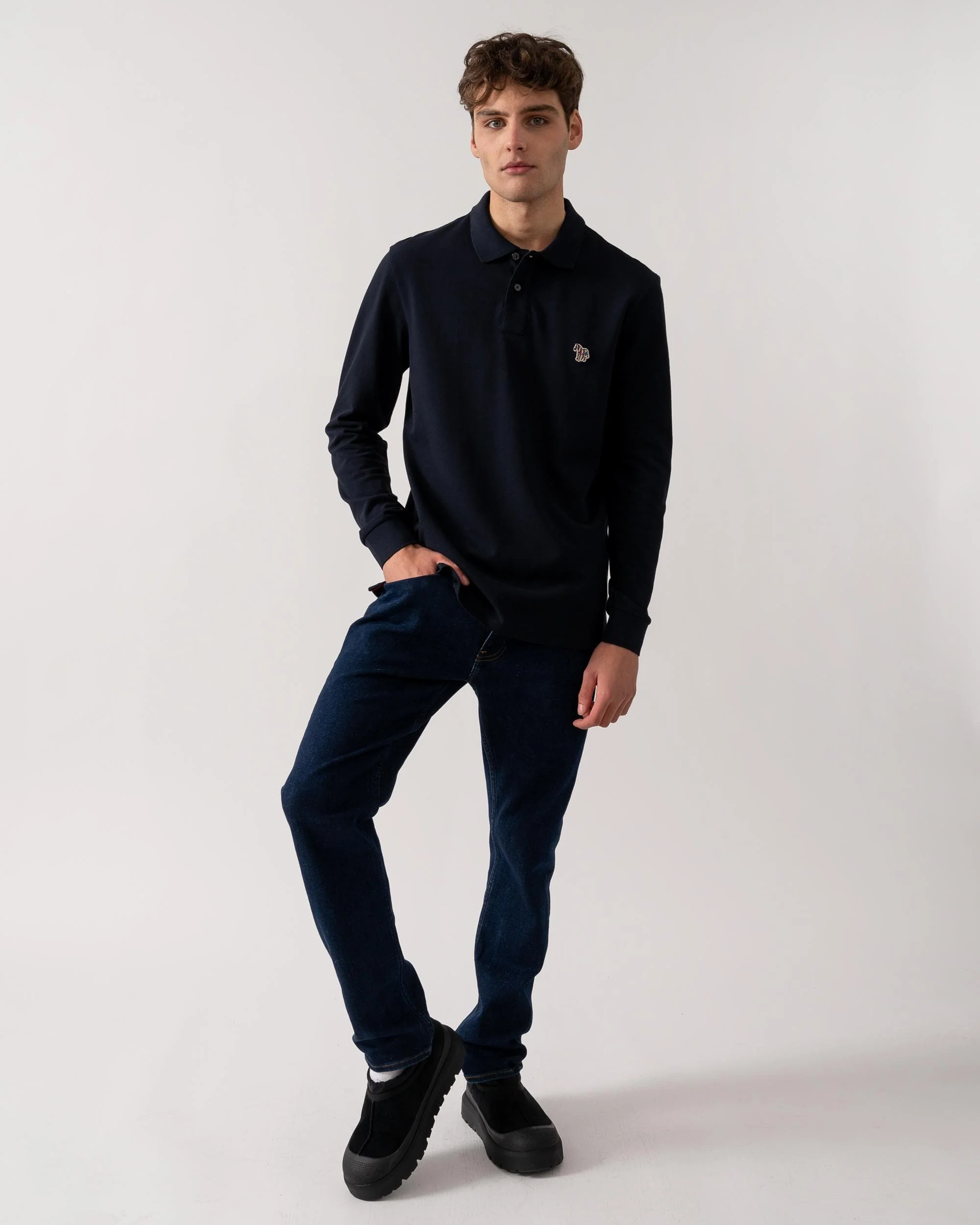 PS Paul Smith Mens Regular Fit Long Sleeve Classic Zebra Polo - 49 Very Dark Navy - Image 3