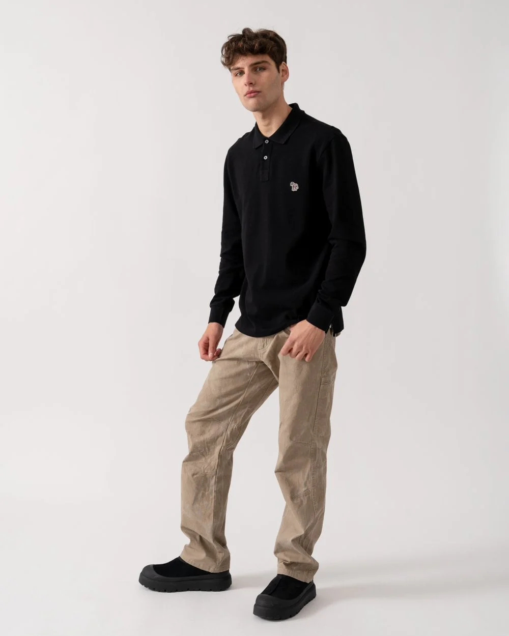PS Paul Smith Mens Regular Fit Long Sleeve Classic Zebra Polo - 79 Black - Image 3
