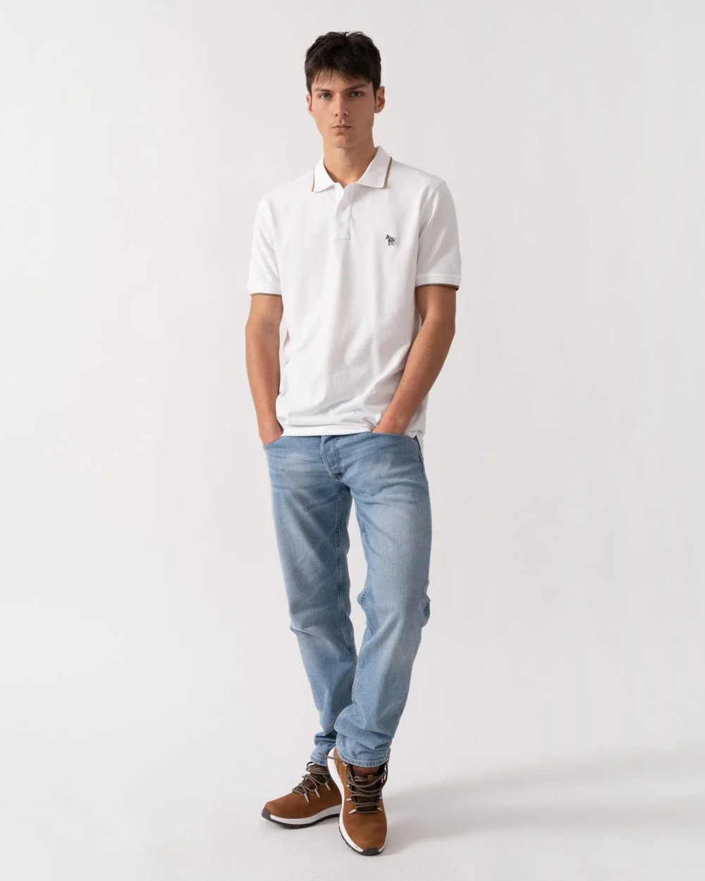 PS Paul Smith Mens Regular Fit Short Sleeve Zebra Badge Polo - 01 White - Image 3