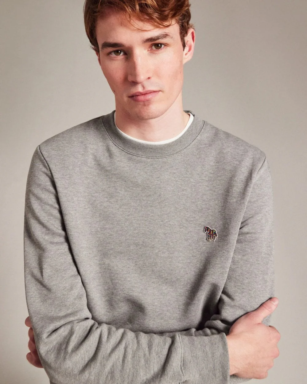 PS Paul Smith Mens Regular Fit Sports Stripe Zebra Sweatshirt - 72 Grey Melange - Image 2