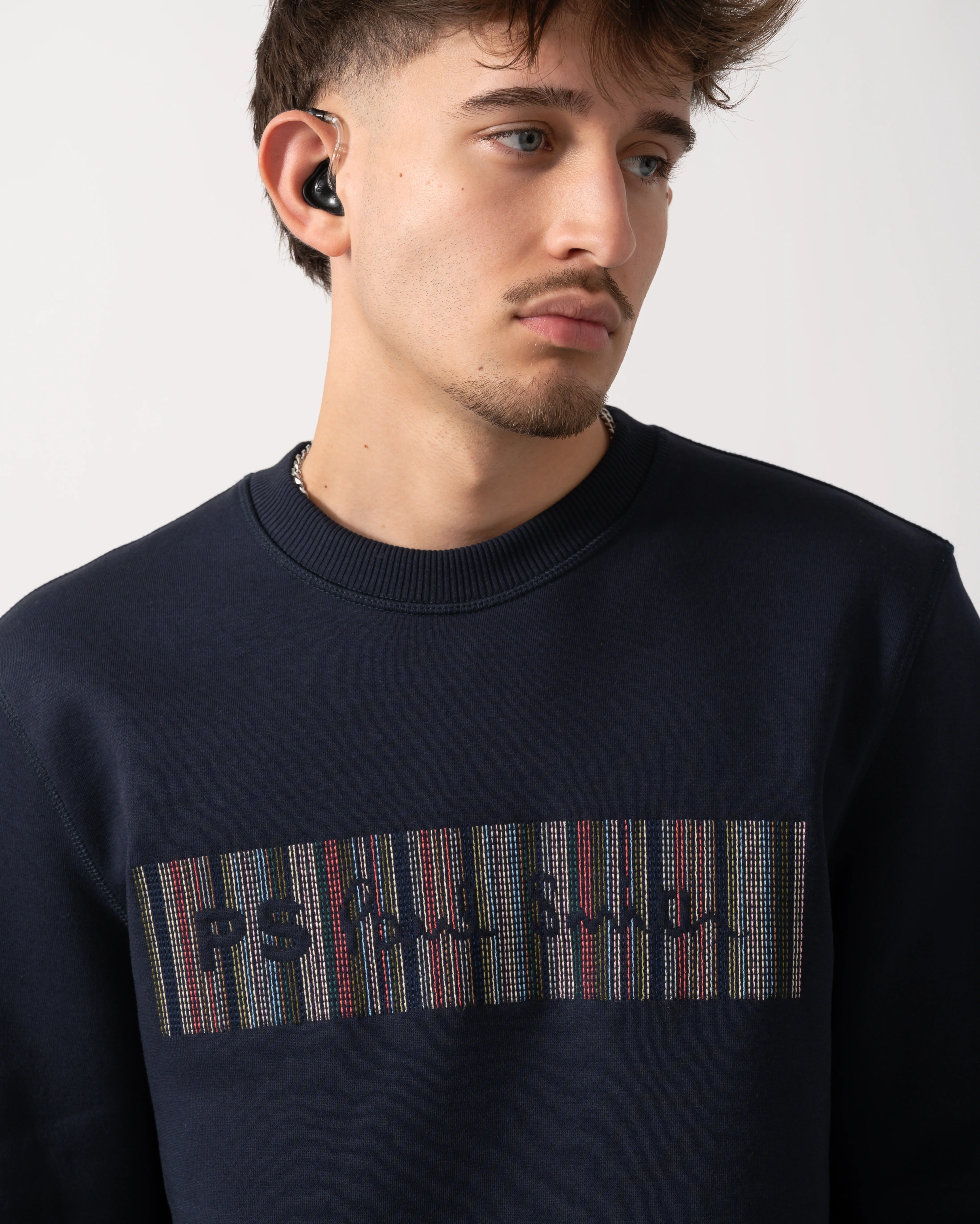 PS Paul Smith Mens Regular Fit Stitch Stripe Logo Sweatshirt - 49 Very Dark Navy - Image 3
