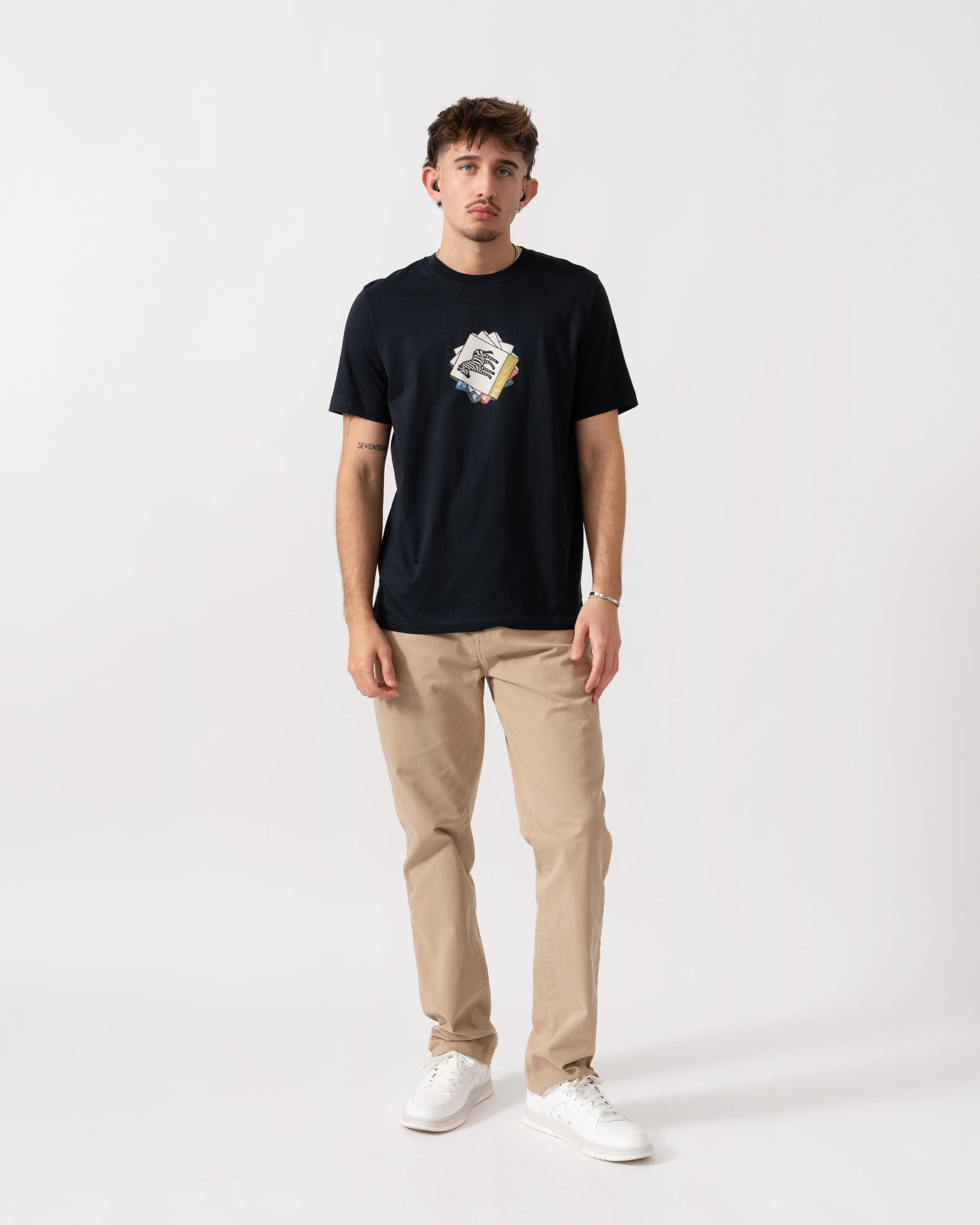 PS Paul Smith Mens Regular Fit Zebra Cards Graphic T-Shirt - 49 Very Dark Navy - Image 2