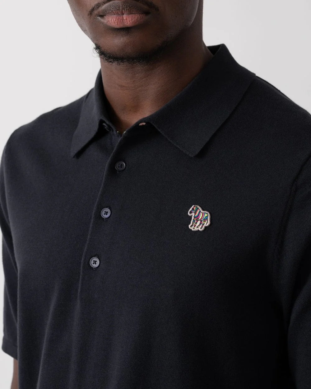 PS Paul Smith Mens Short Sleeve Knitted Polo Shirt With Zebra Badge - Image 2
