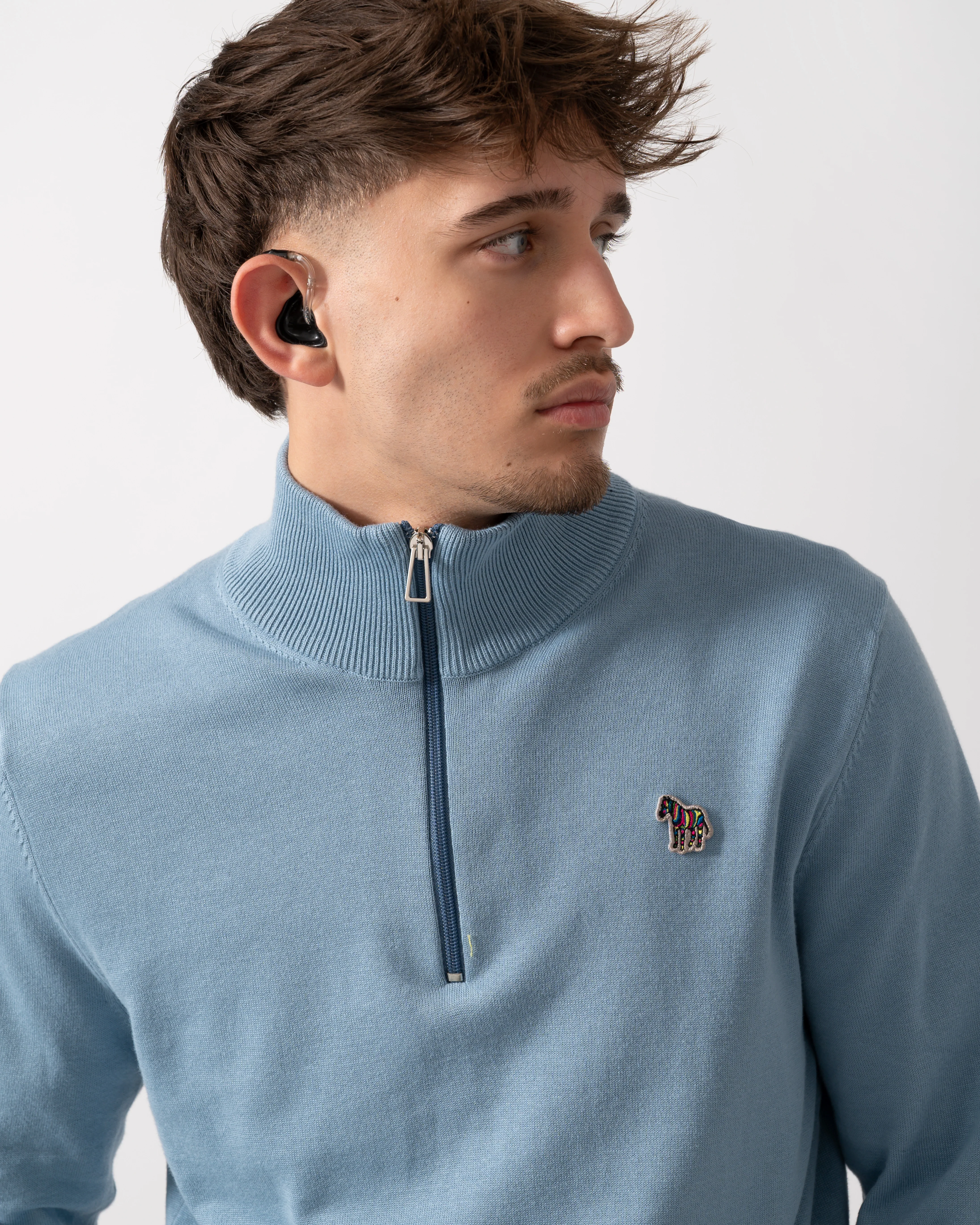 PS Paul Smith Mens Sweater Zip Neck Zeb Bad - 41A Blue - Image 2