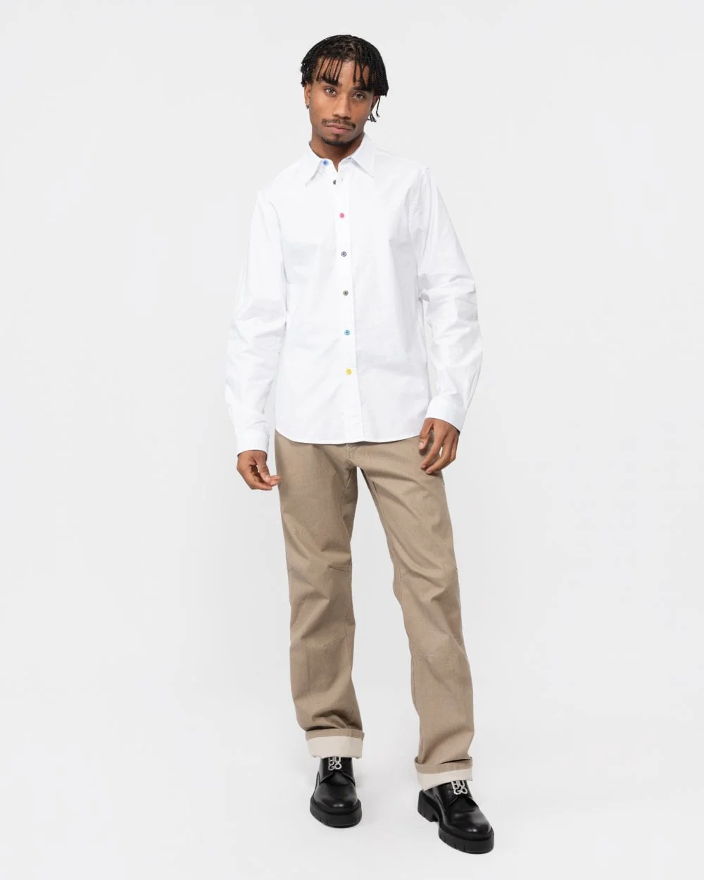 PS Paul Smith Mens Tailored Fit Long Sleeve Shirt with Signature Stripe Buttons - Image 3