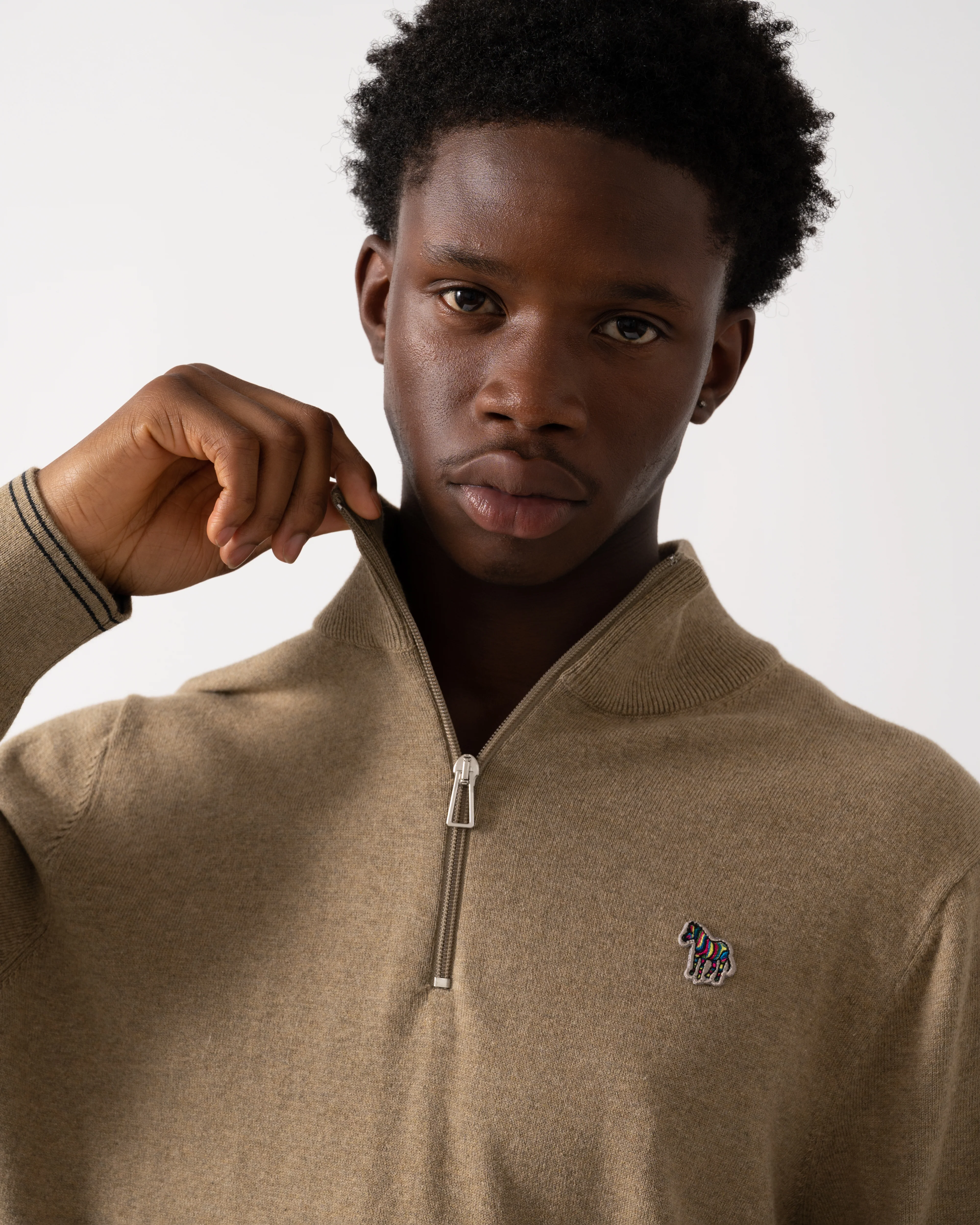 PS Paul Smith Mens Zebra Badge 1/4 Zip Jumper - 64 Camel - Image 2