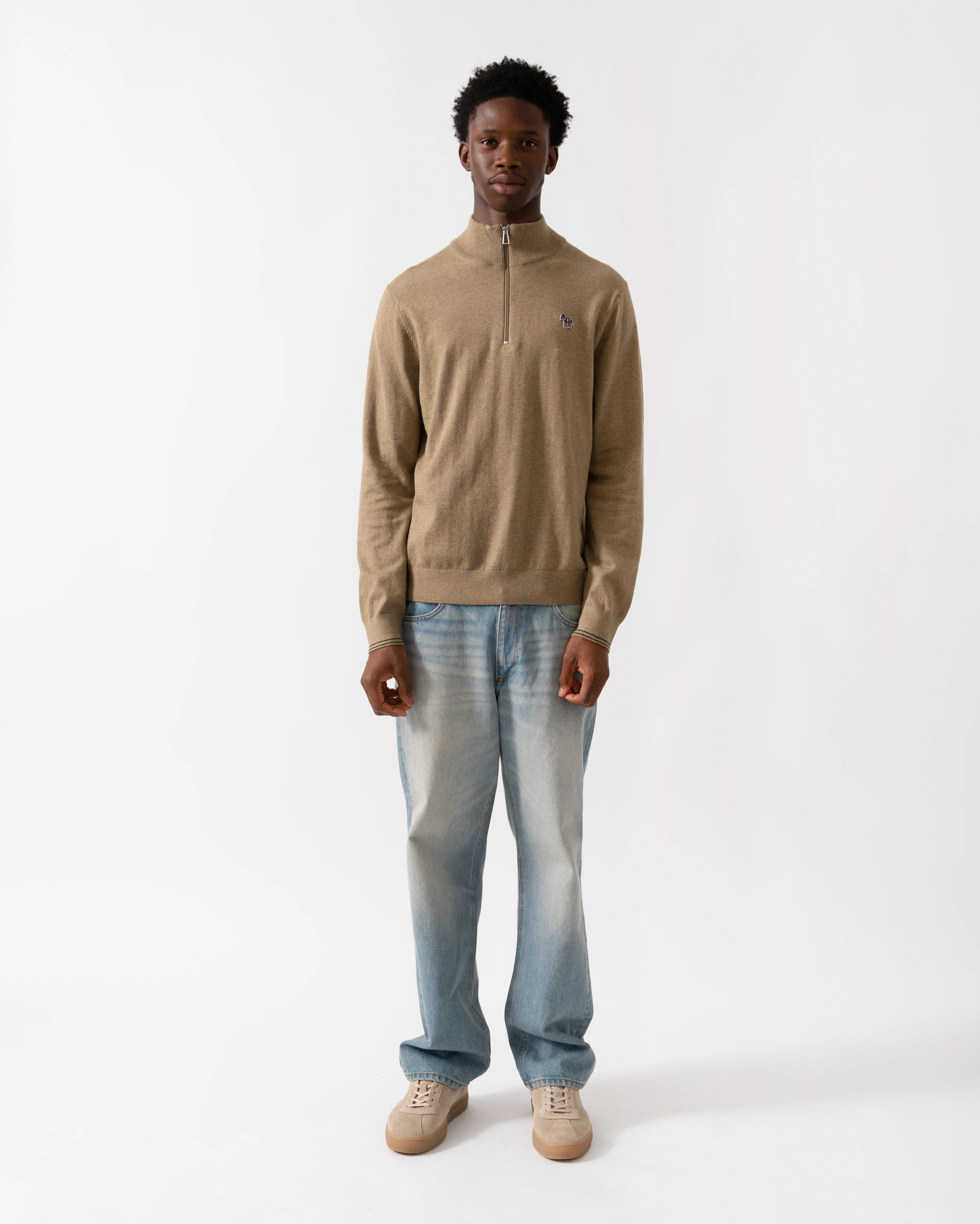 PS Paul Smith Mens Zebra Badge 1/4 Zip Jumper - 64 Camel - Image 3