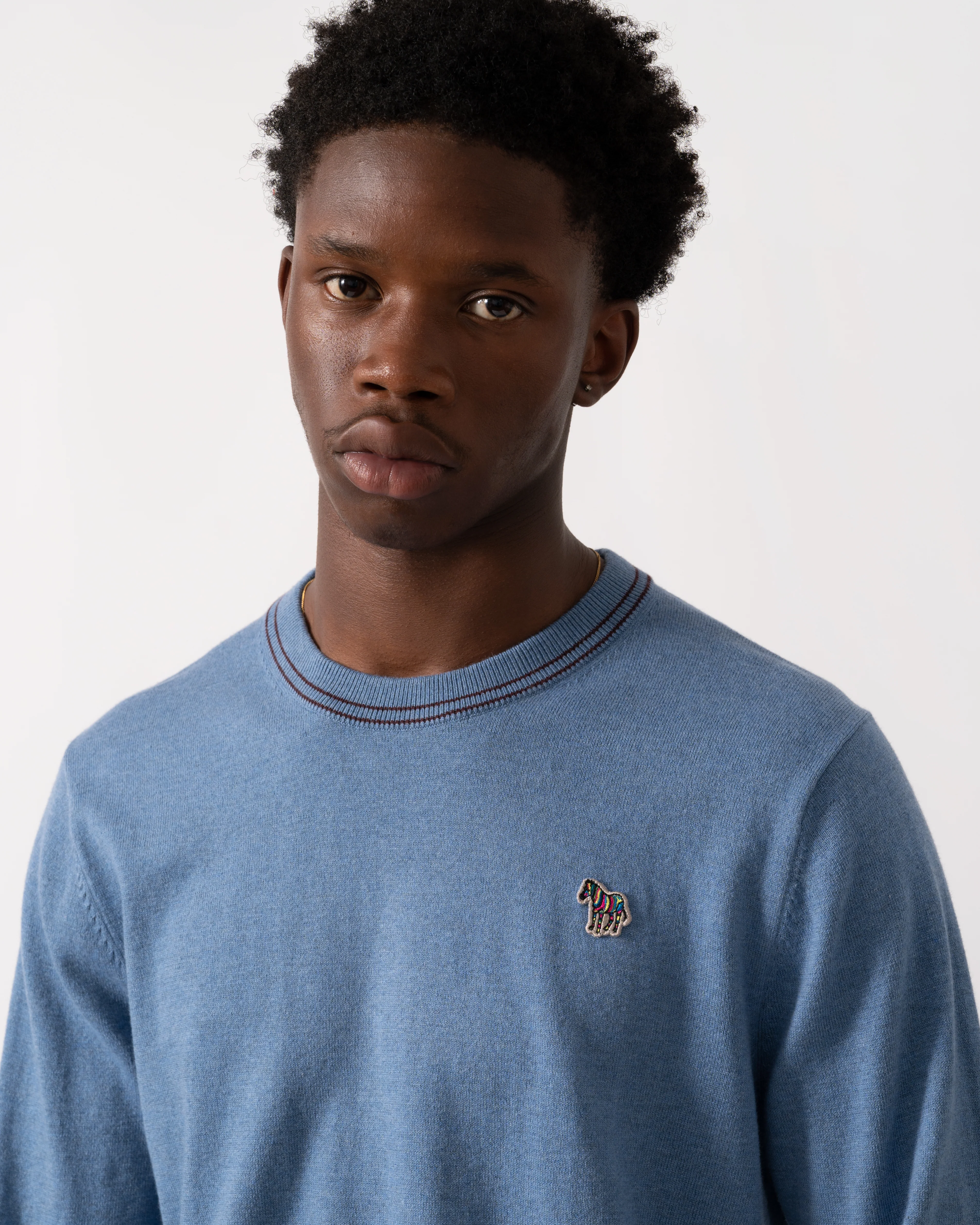 PS Paul Smith Mens Zebra Badge Crew Neck Jumper - 43 Greyish Blue - Image 3