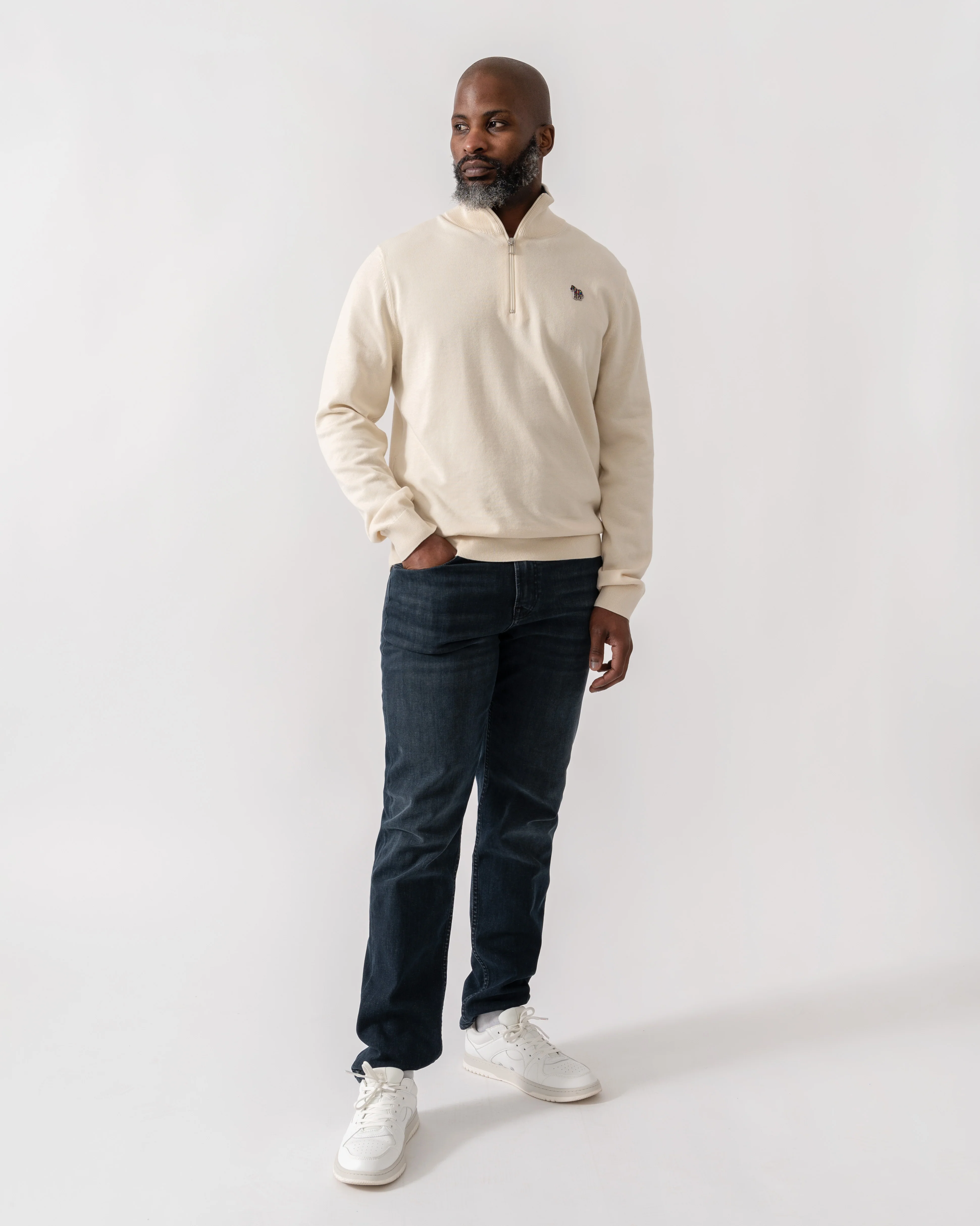 PS Paul Smith Mens Zip Neck Zebra Badge Sweater - 04 White - Image 2