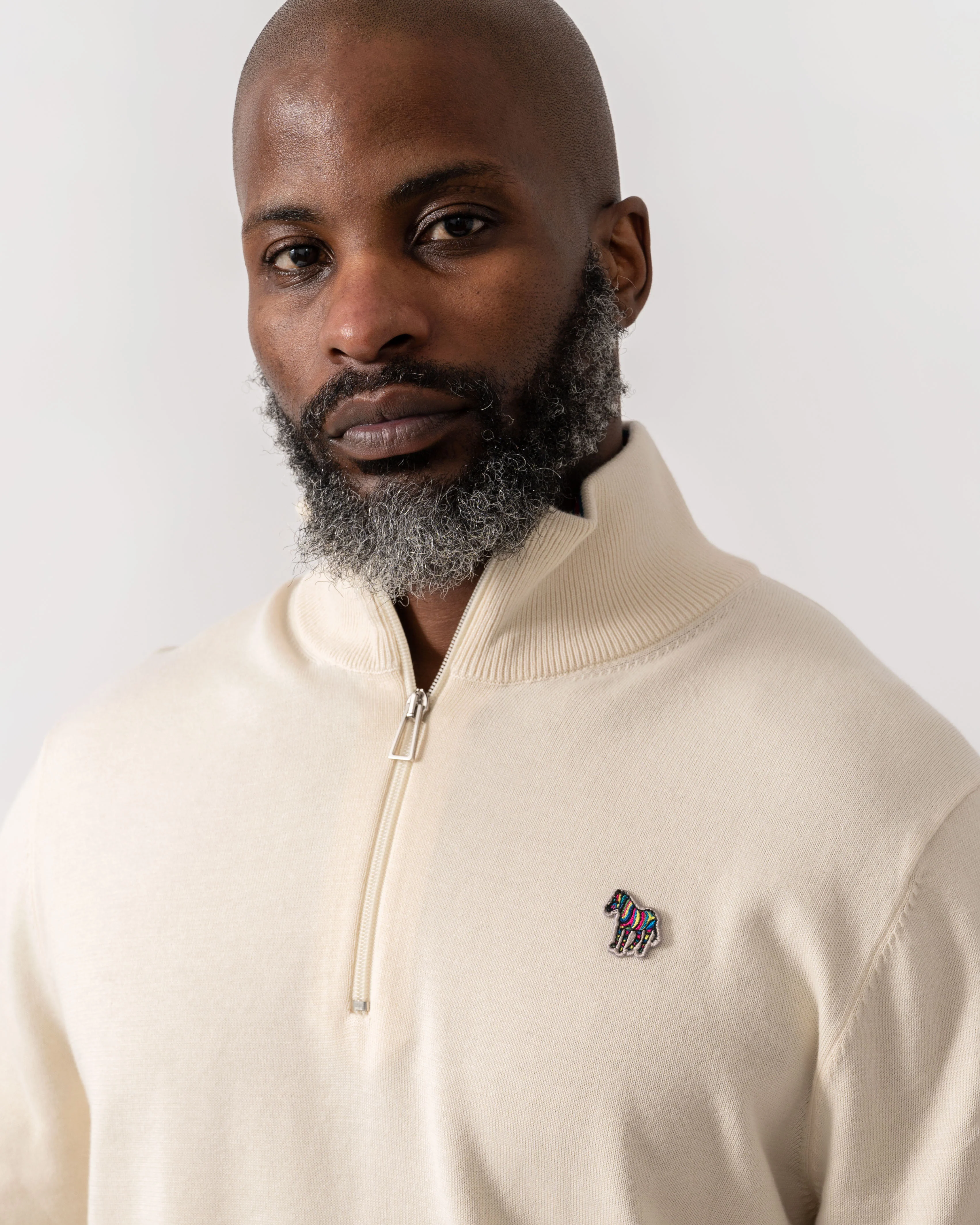 PS Paul Smith Mens Zip Neck Zebra Badge Sweater - 04 White - Image 3