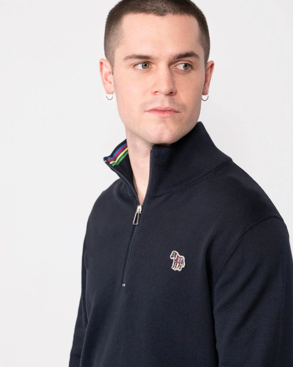 PS Paul Smith Mens Zip Neck Zebra Badge Sweater - 49 Very Dark Navy - Image 2