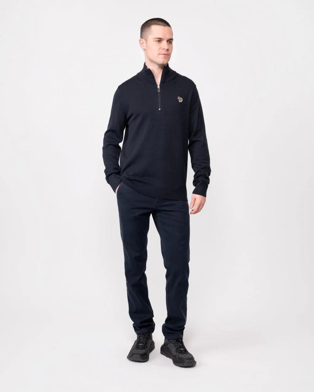 PS Paul Smith Mens Zip Neck Zebra Badge Sweater - 49 Very Dark Navy - Image 3