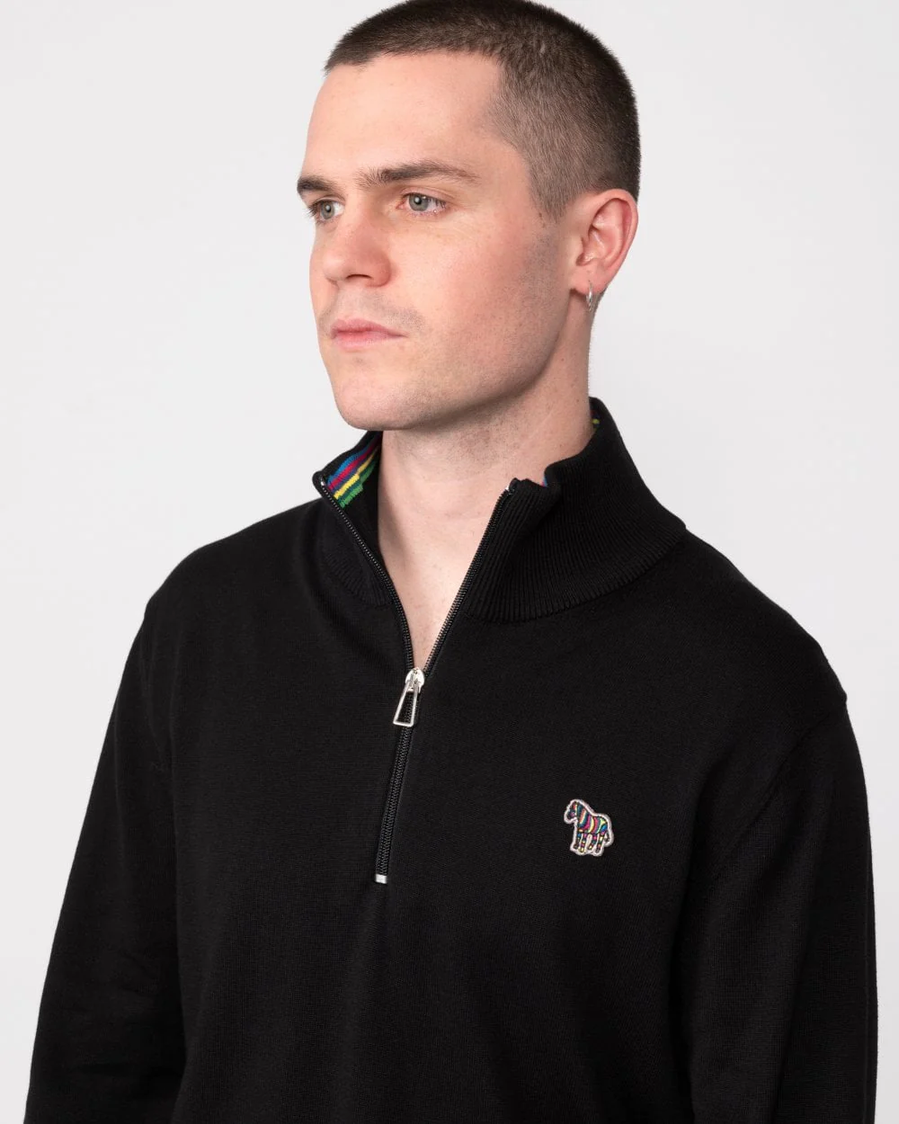 PS Paul Smith Mens Zip Neck Zebra Badge Sweater - 79 Black - Image 2