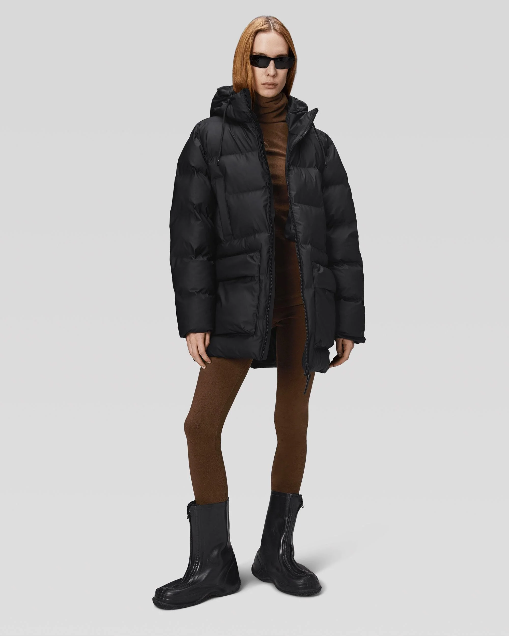 Rains Alta Long Puffer Cargo Jacket - 01 Black - Image 2