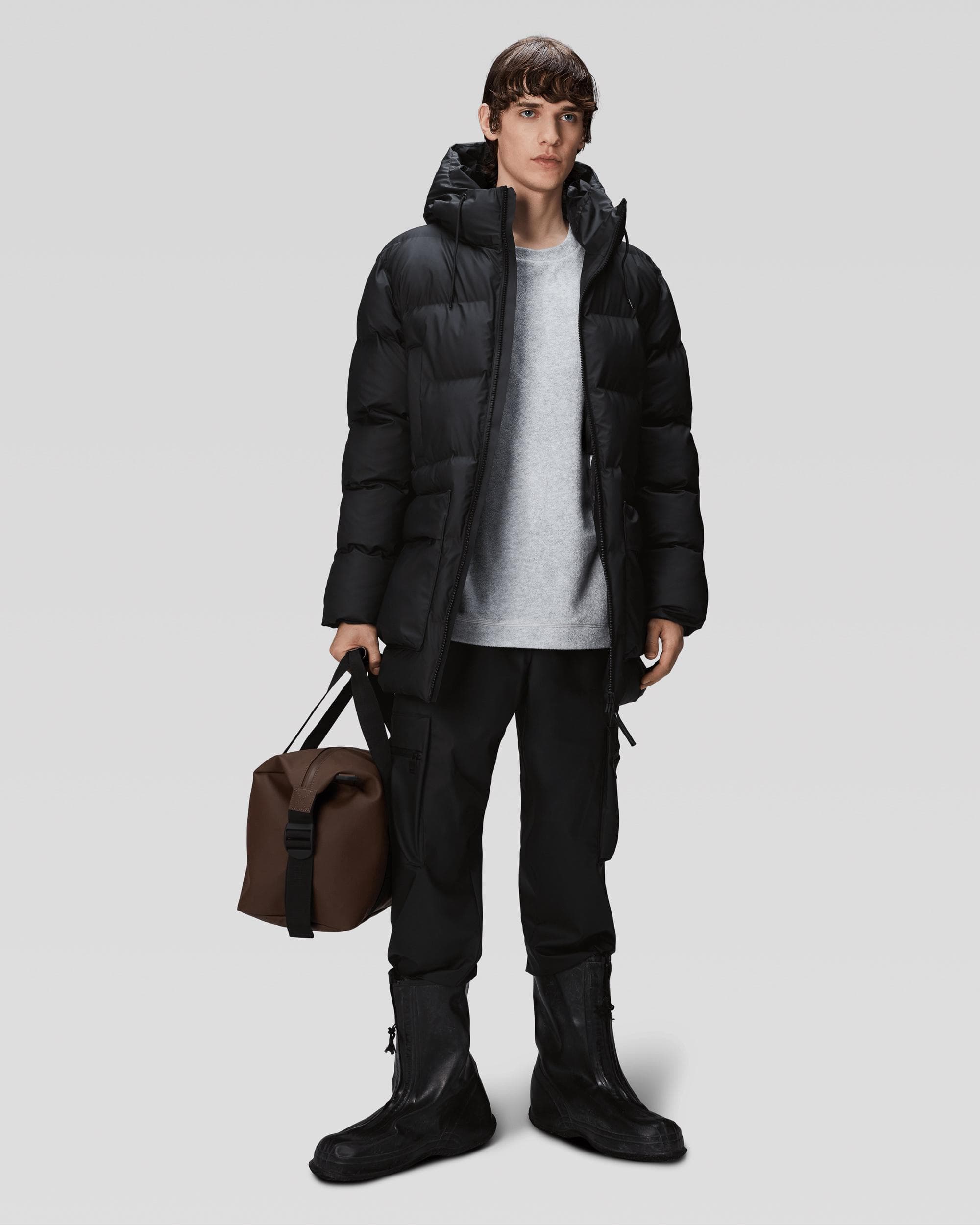 Rains Alta Long Puffer Cargo Jacket - 01 Black - Image 3