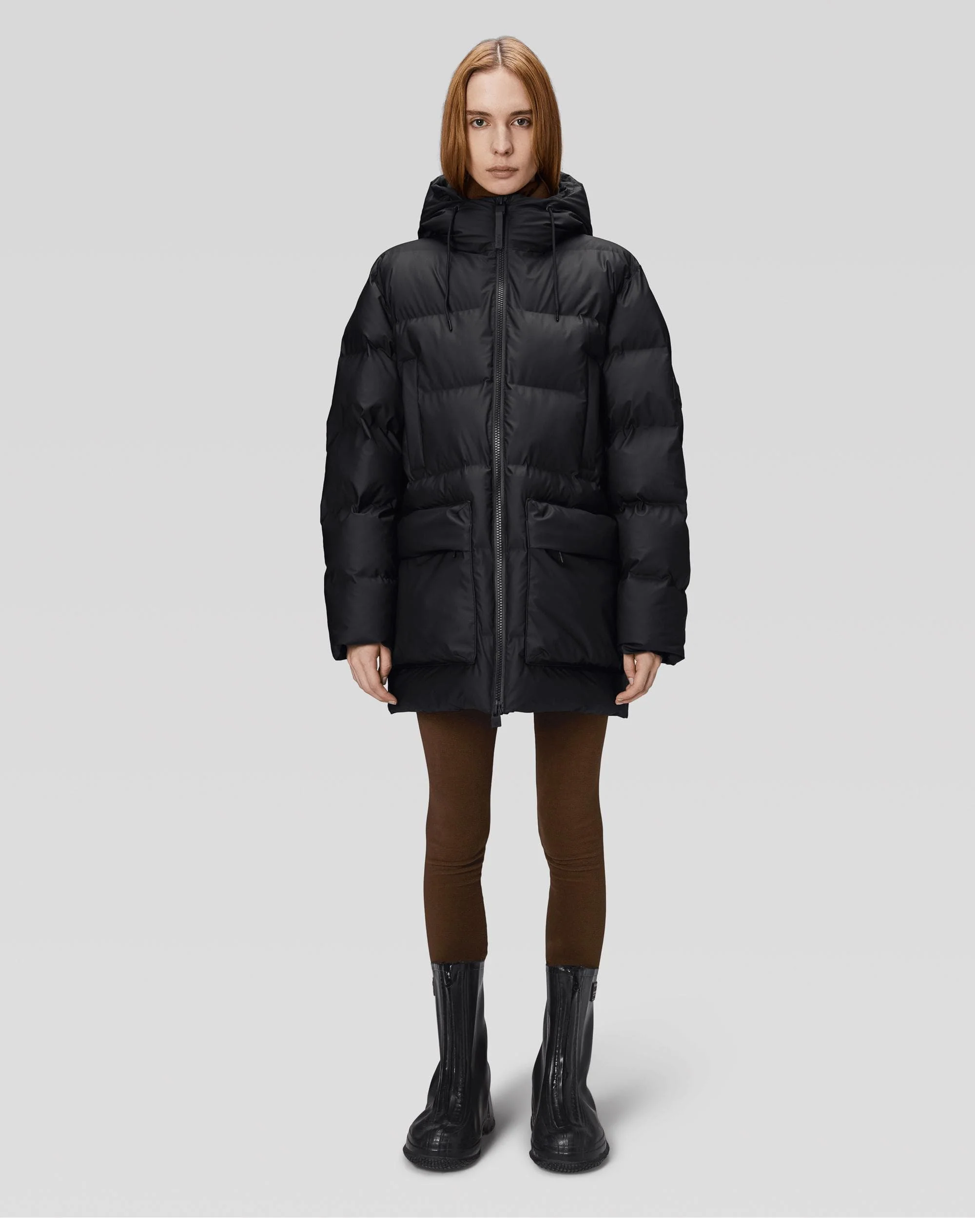 Rains Alta Long Puffer Cargo Jacket - 01 Black - Image 4