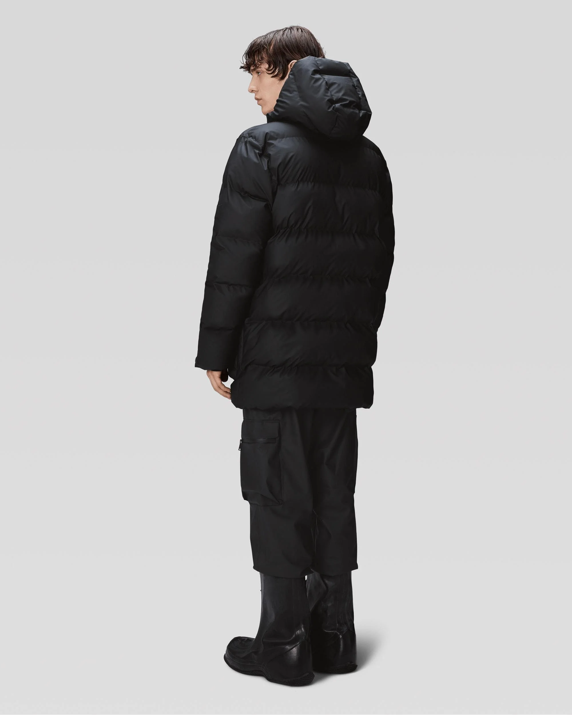 Rains Alta Long Puffer Cargo Jacket - 01 Black - Image 6