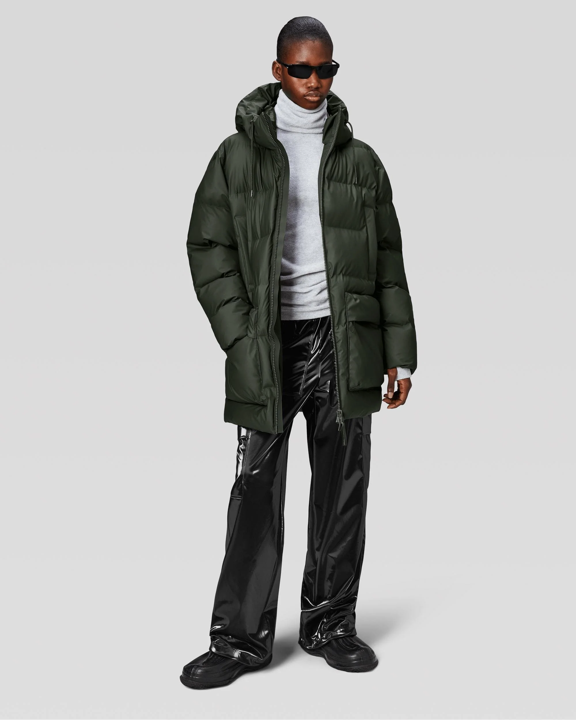 Rains Alta Long Puffer Cargo Jacket - 03 Green - Image 2
