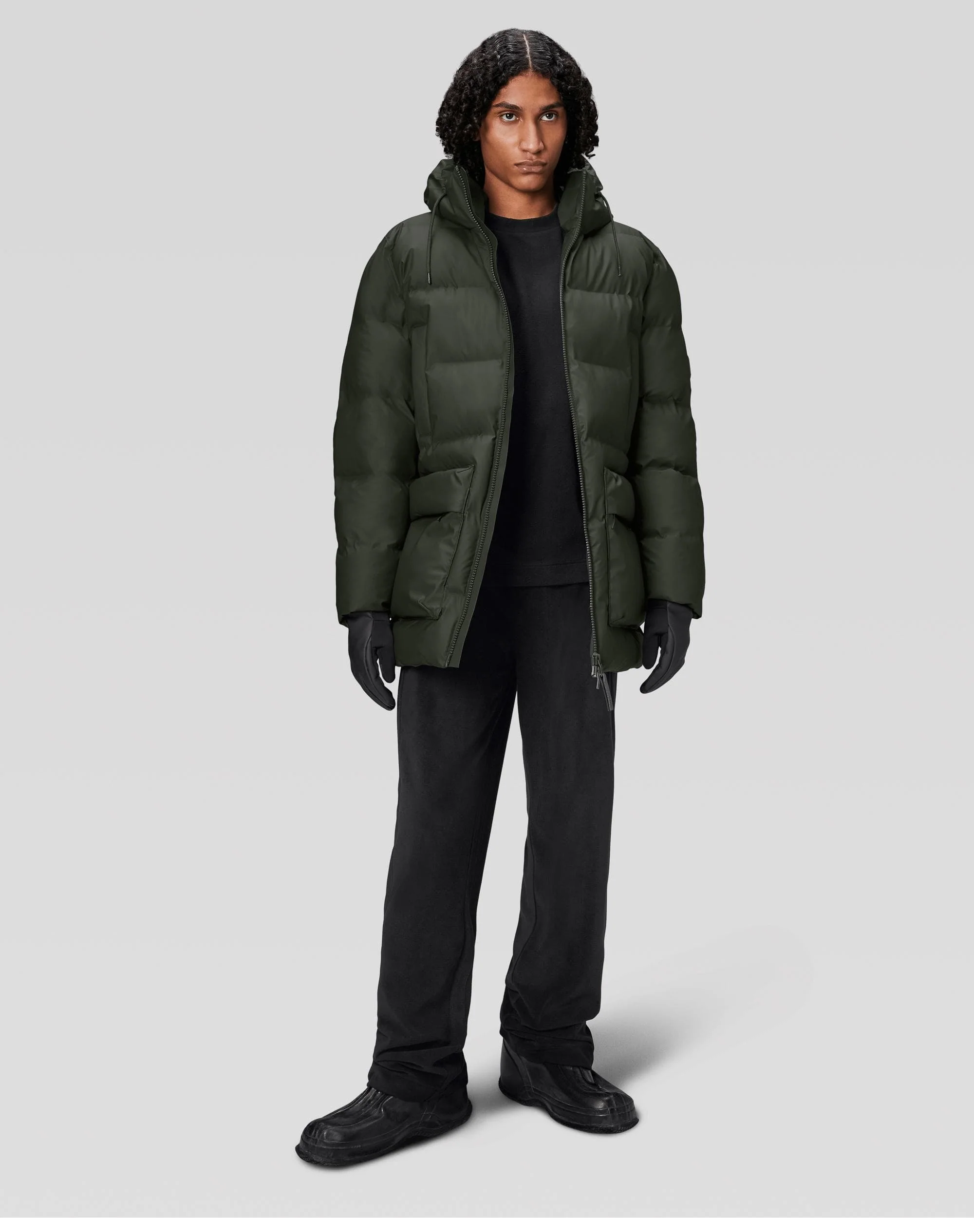 Rains Alta Long Puffer Cargo Jacket - 03 Green - Image 3