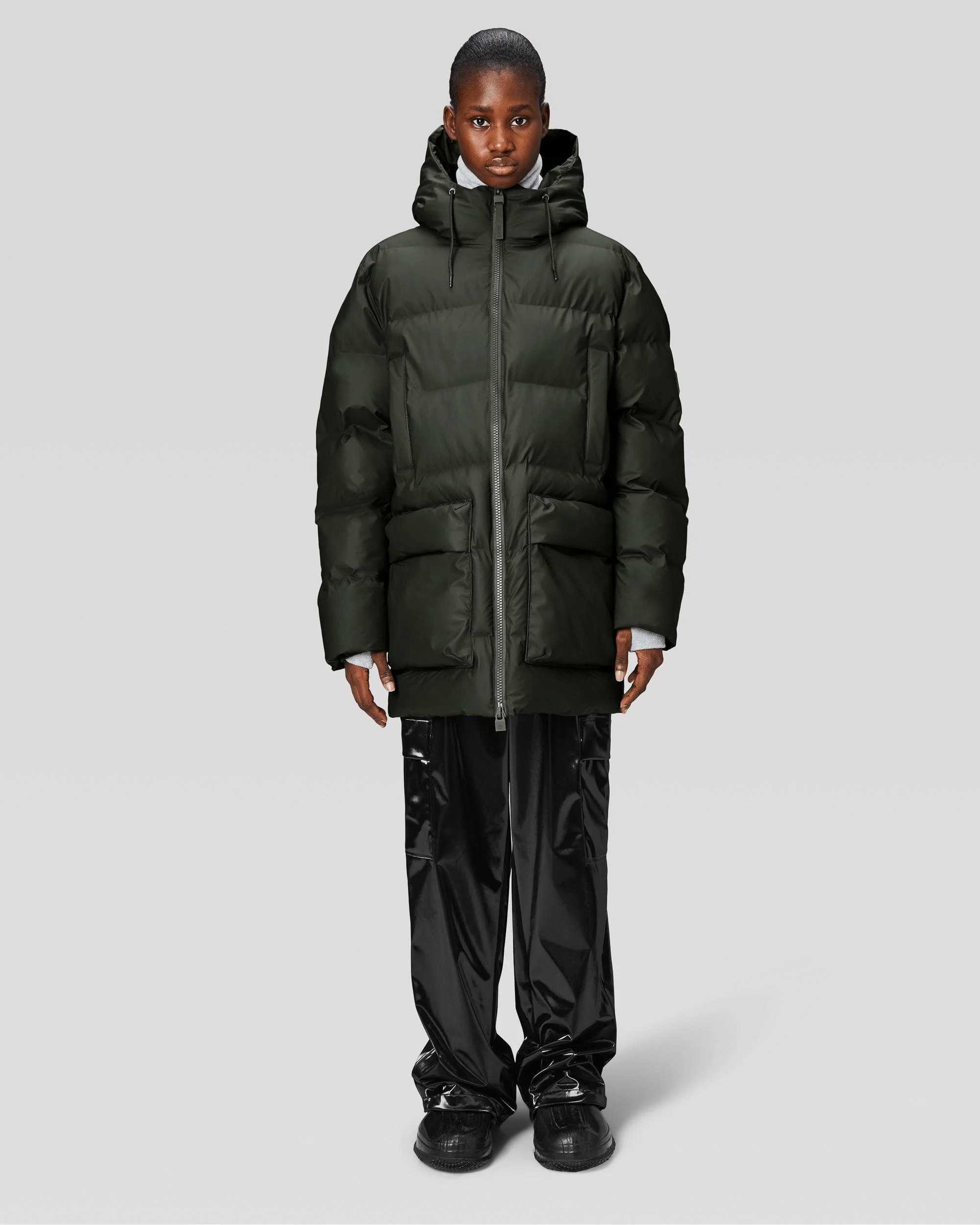 Rains Alta Long Puffer Cargo Jacket - 03 Green - Image 4