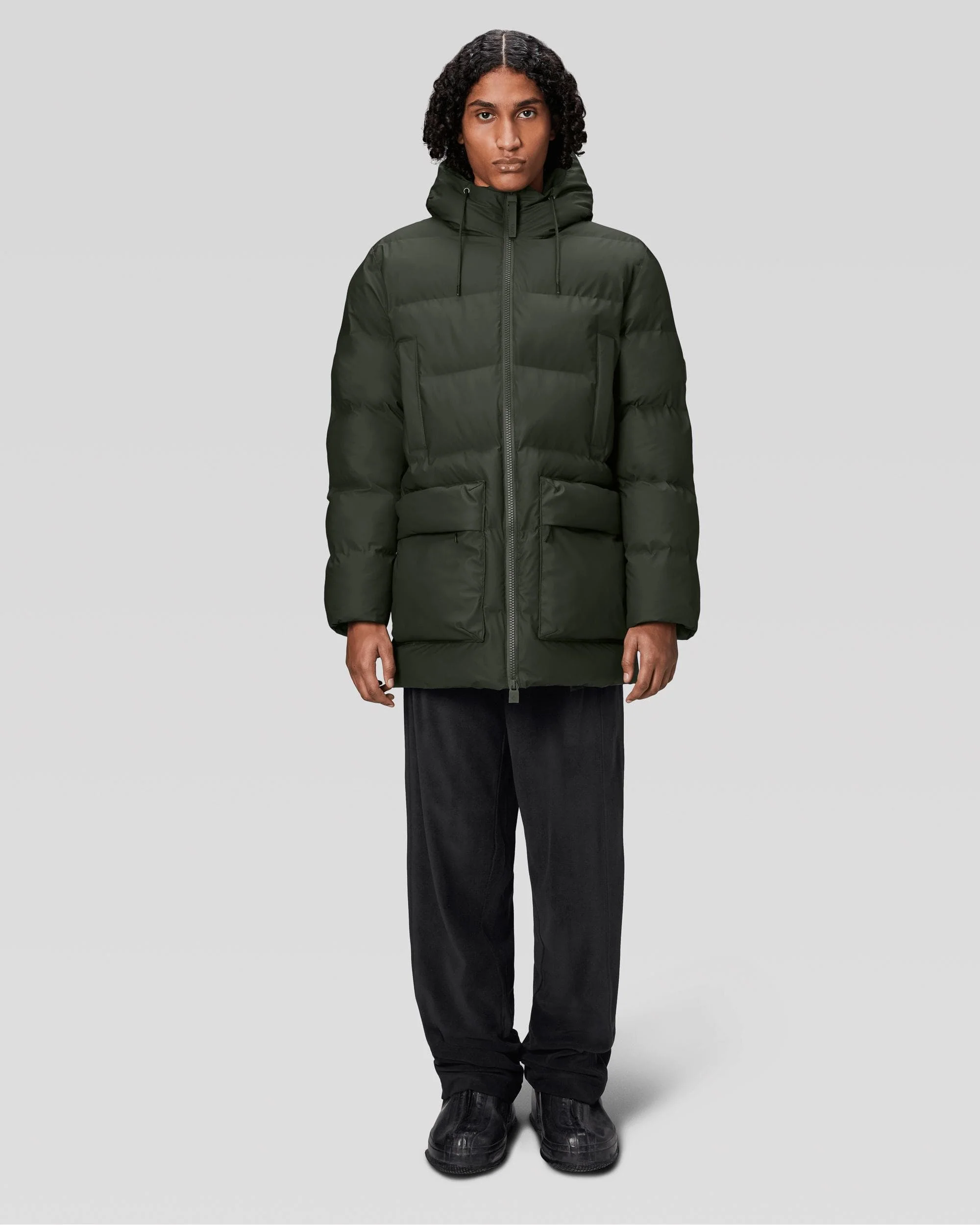 Rains Alta Long Puffer Cargo Jacket - 03 Green - Image 5
