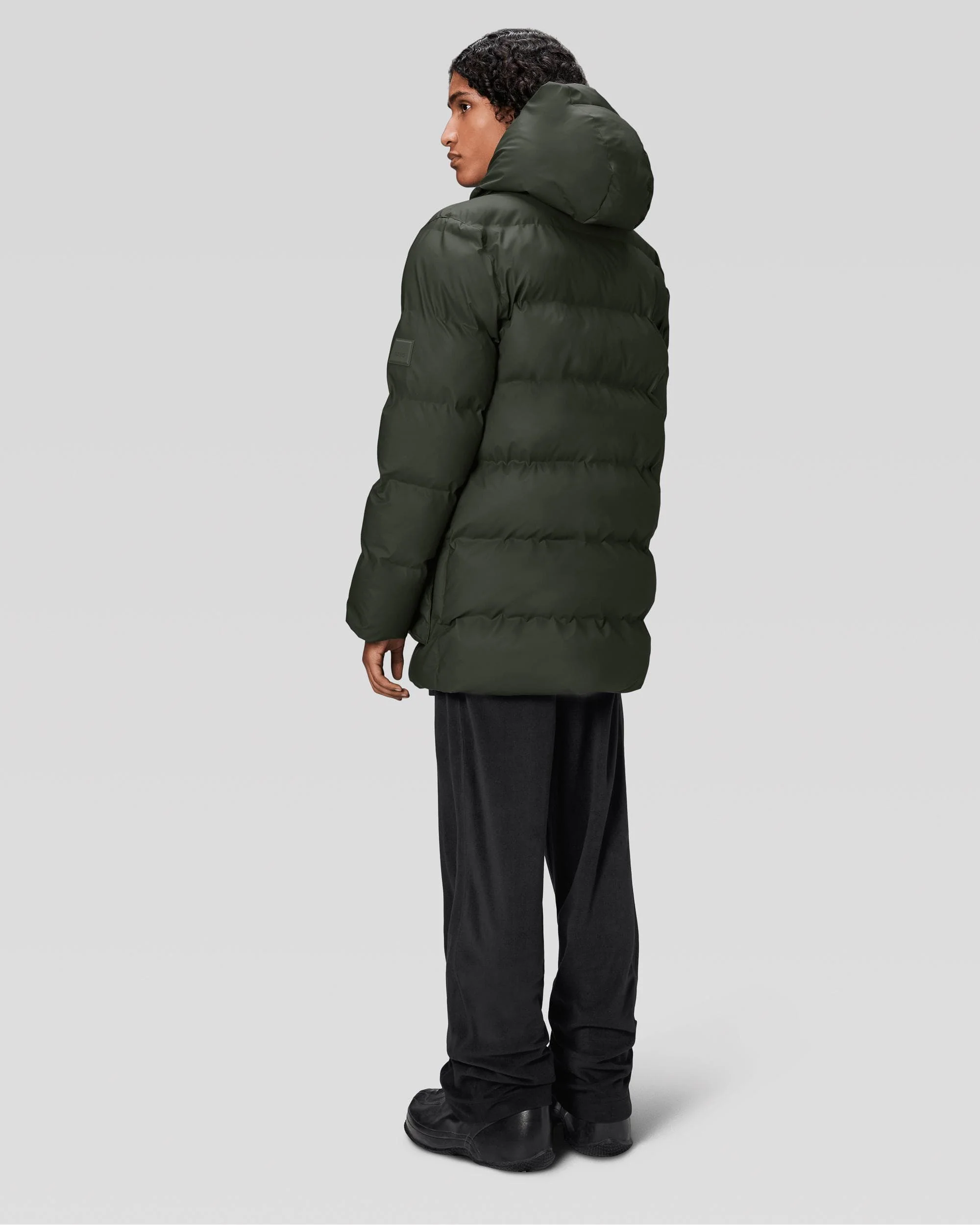 Rains Alta Long Puffer Cargo Jacket - 03 Green - Image 6