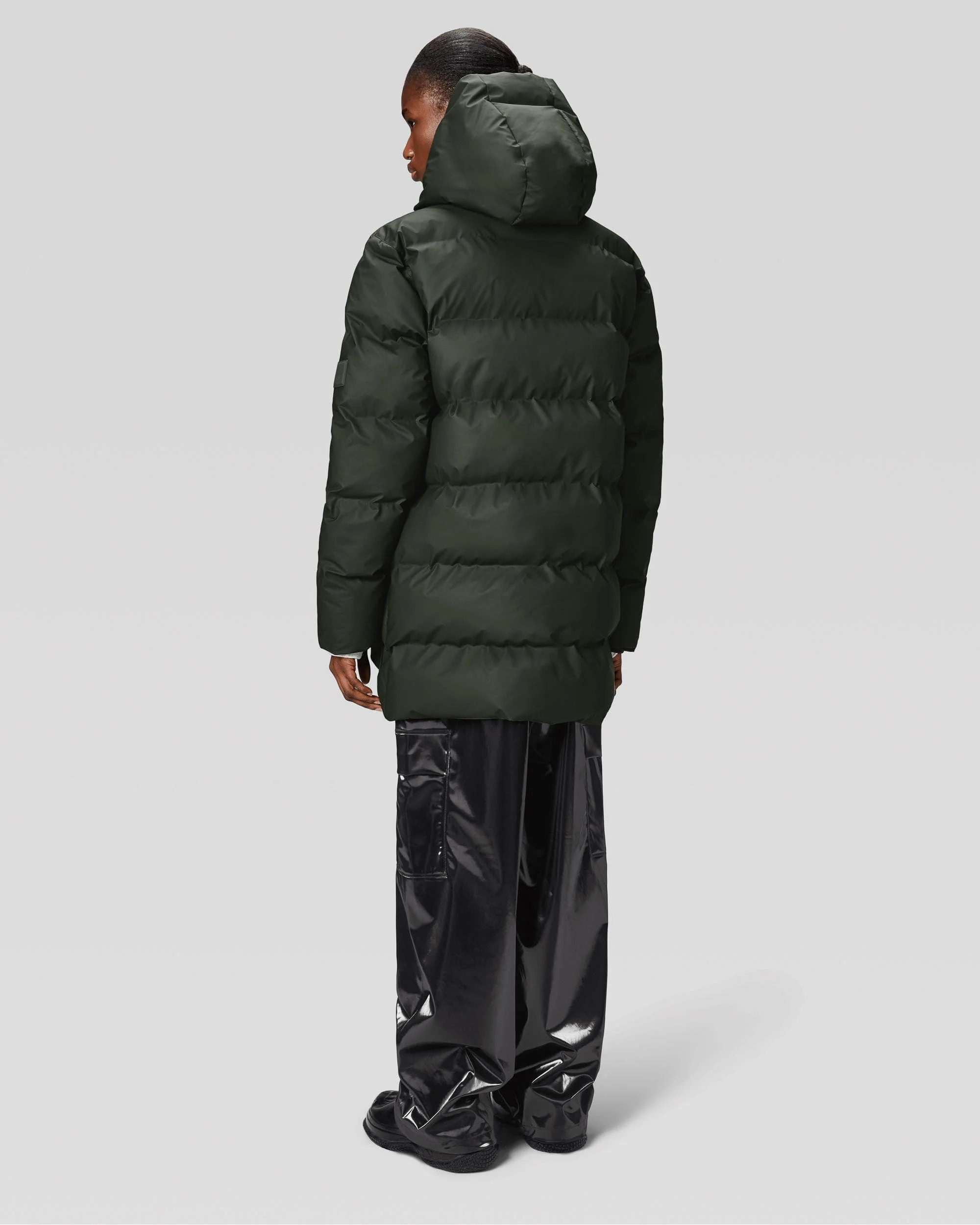 Rains Alta Long Puffer Cargo Jacket - 03 Green - Image 7