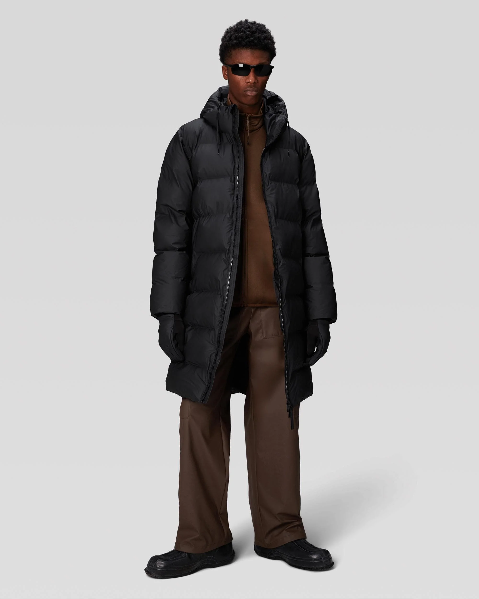 Rains Alta Long Unisex Puffer Jacket - 01 Black - Image 3