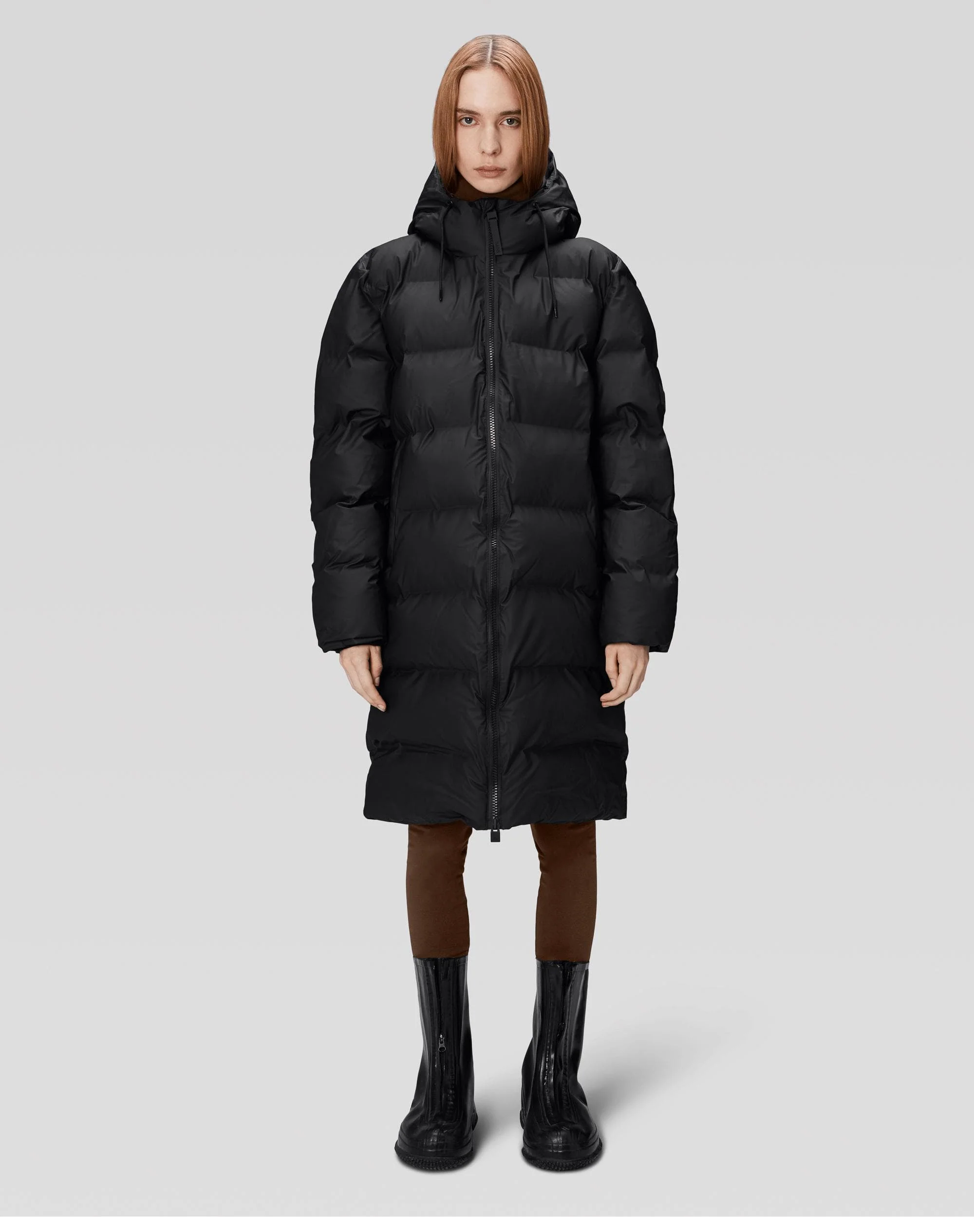 Rains Alta Long Unisex Puffer Jacket - 01 Black - Image 4