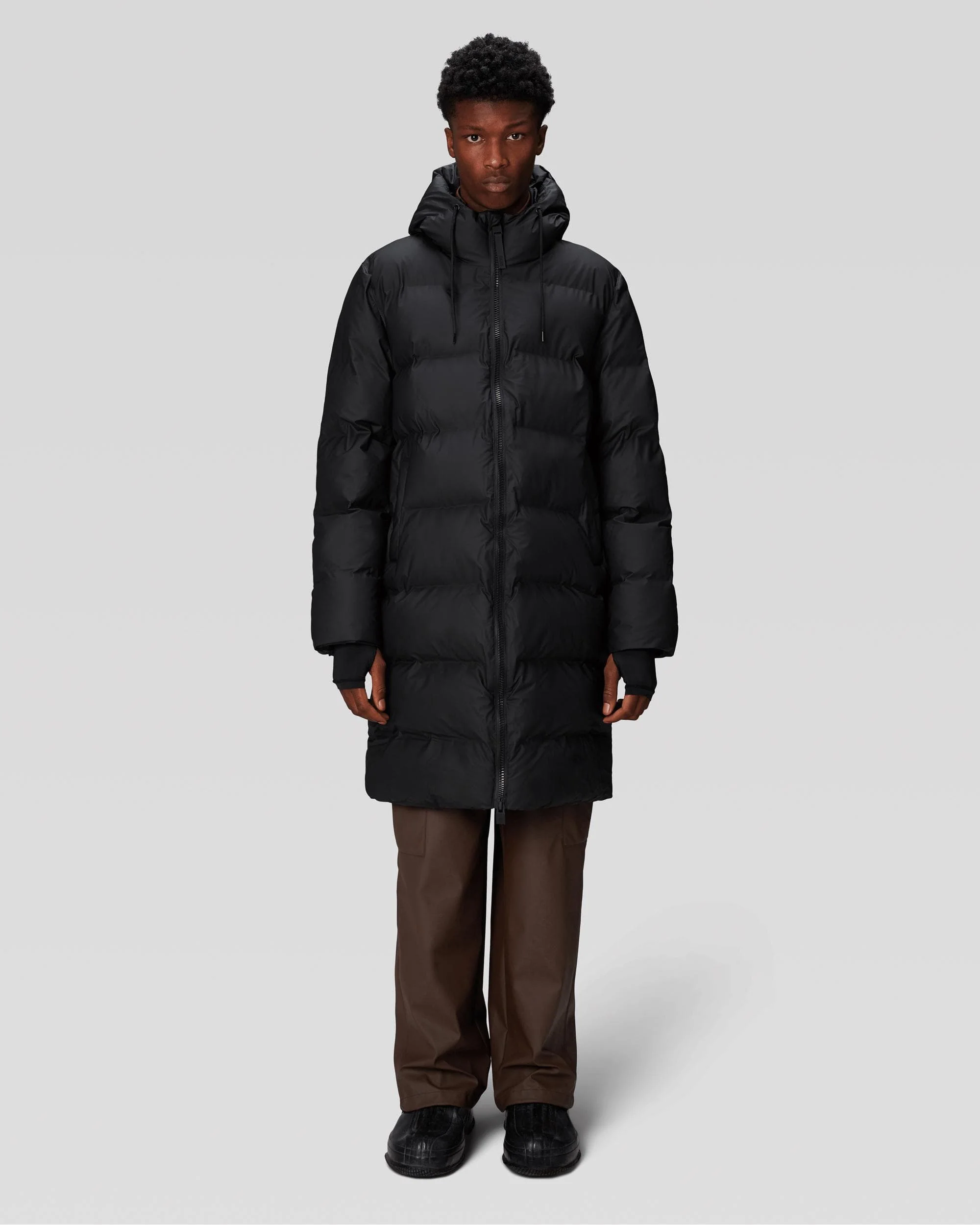 Rains Alta Long Unisex Puffer Jacket - 01 Black - Image 5
