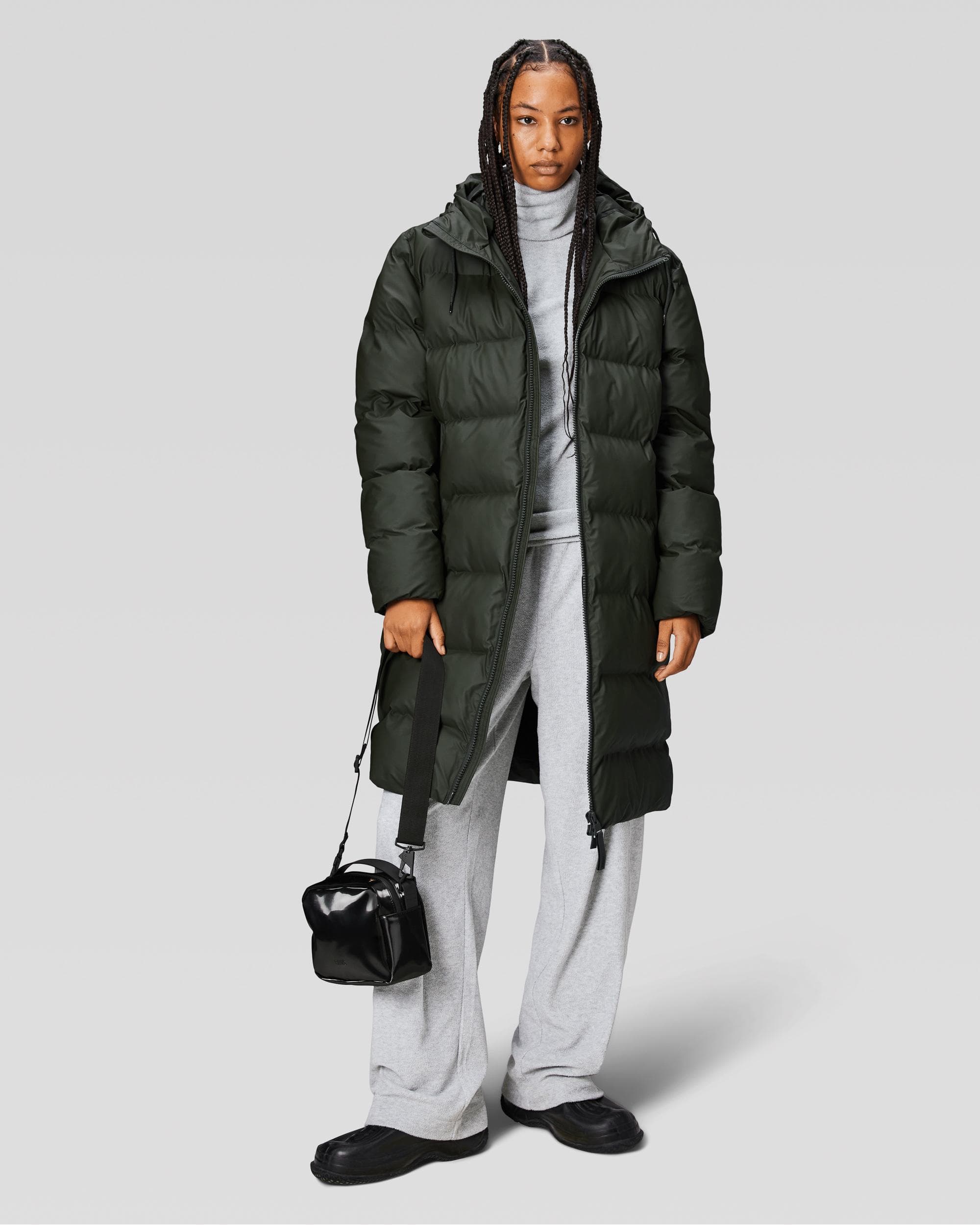 Rains Alta Long Unisex Puffer Jacket - 03 Green - Image 2